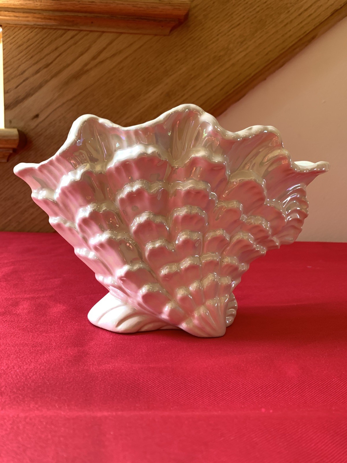 Vintage Maddux Of California Iridescent Shell Vase Planter Cream Color