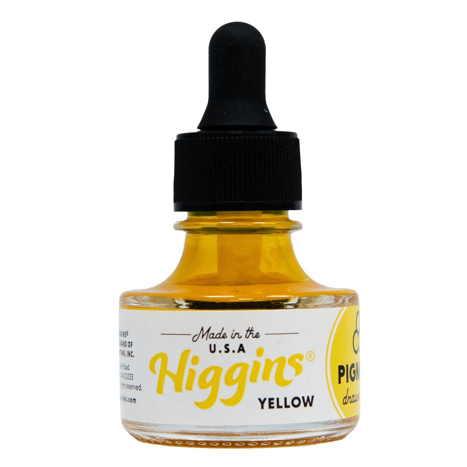 Higgins Yellow Pigmented Drawing Ink 1oz Glass Bottle for Artists HIG44635