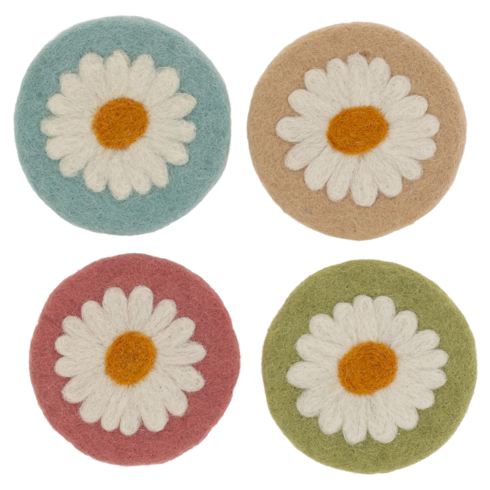 Boston International Set of 4 Felted Drink Coasters, 3.75″ Diameter, Daisy