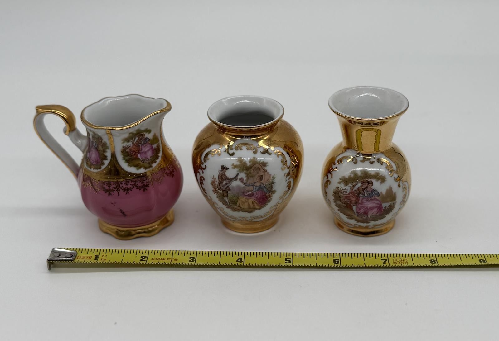 Lot of 3 Bavaria W.Germany Mini Porcelain Vases Gold Decor