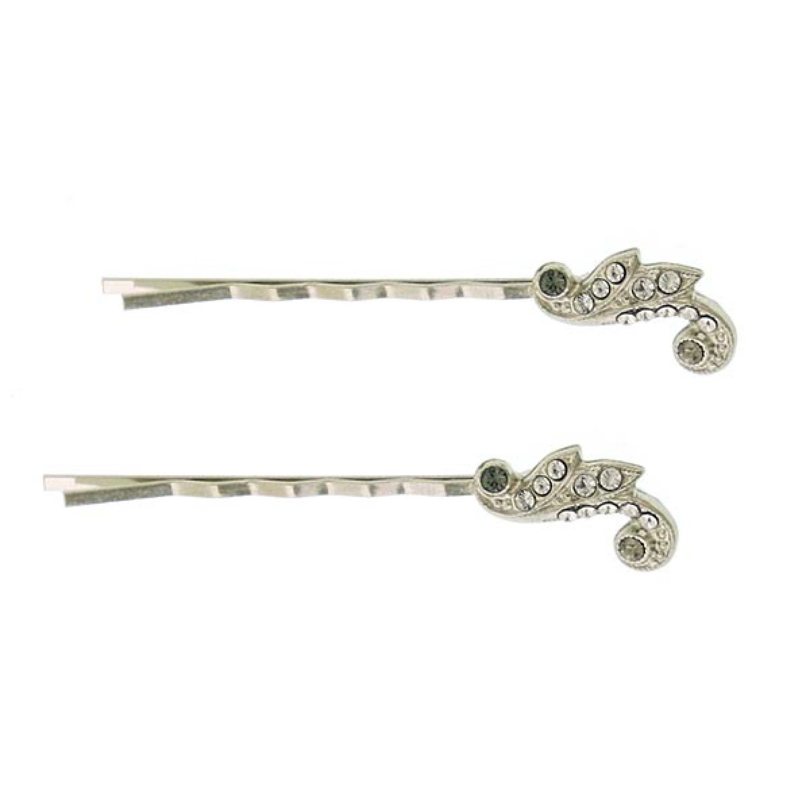 1928 Jewelry Silver-Tone Black Diamond Color and Crystal Bobby Pins Set