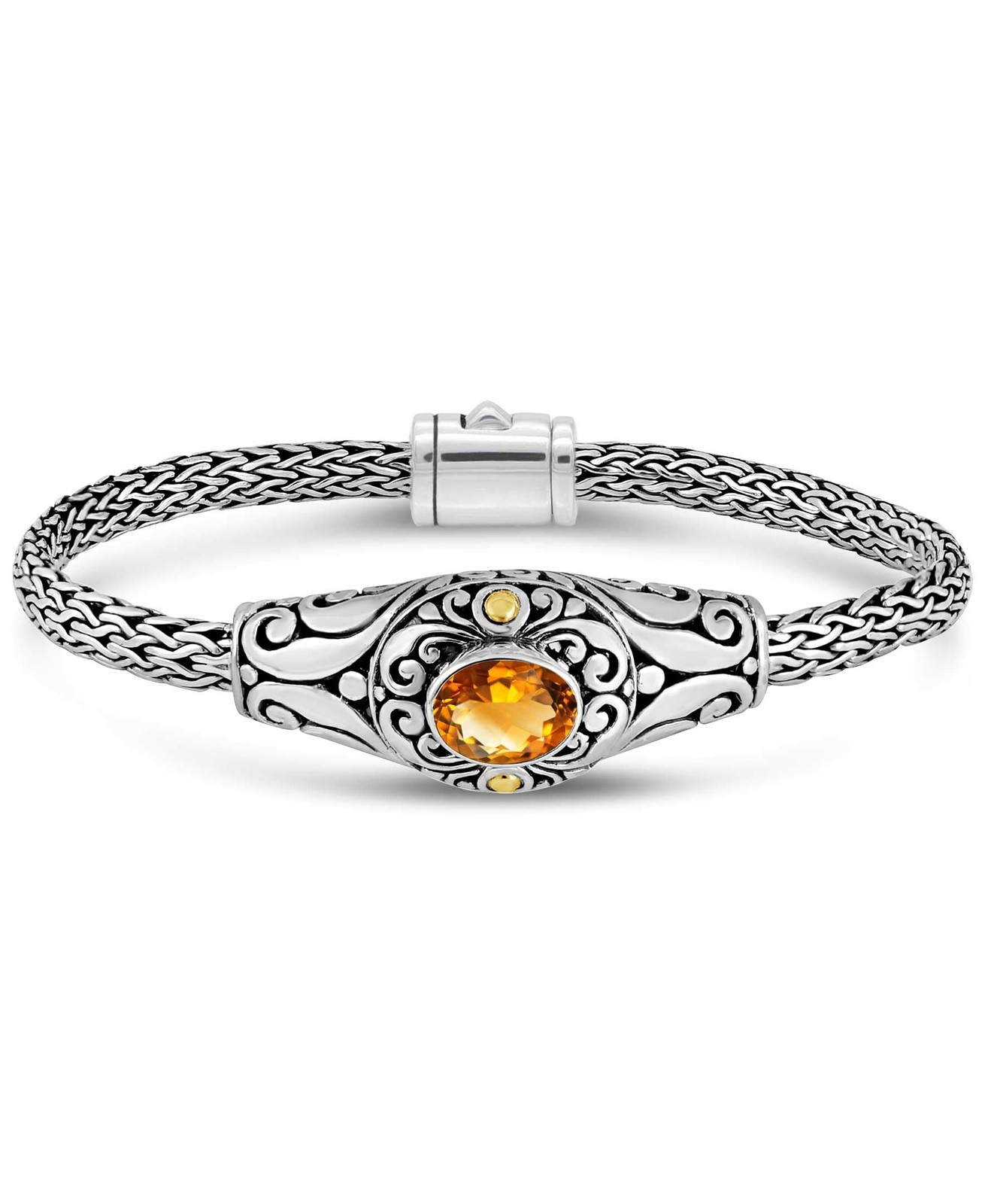 Sterling Silver 925 18K Gold Citrine Bali Dragon Bone Bracelet DBK6956CT 8in