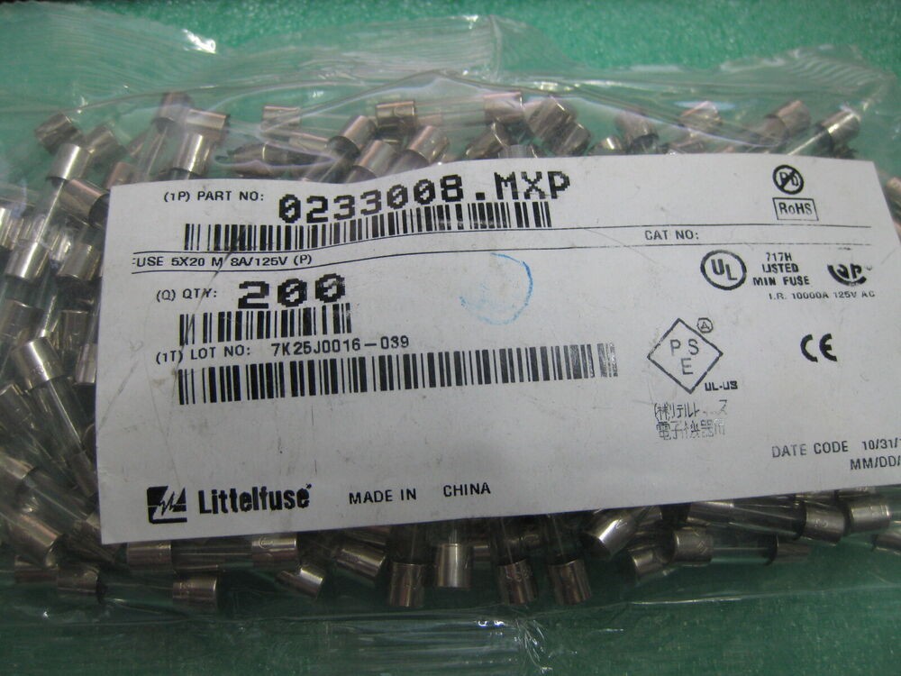 5X 0233008.MXP Cartridge Fuses 125V 8A UL LBC MA 5X20mm