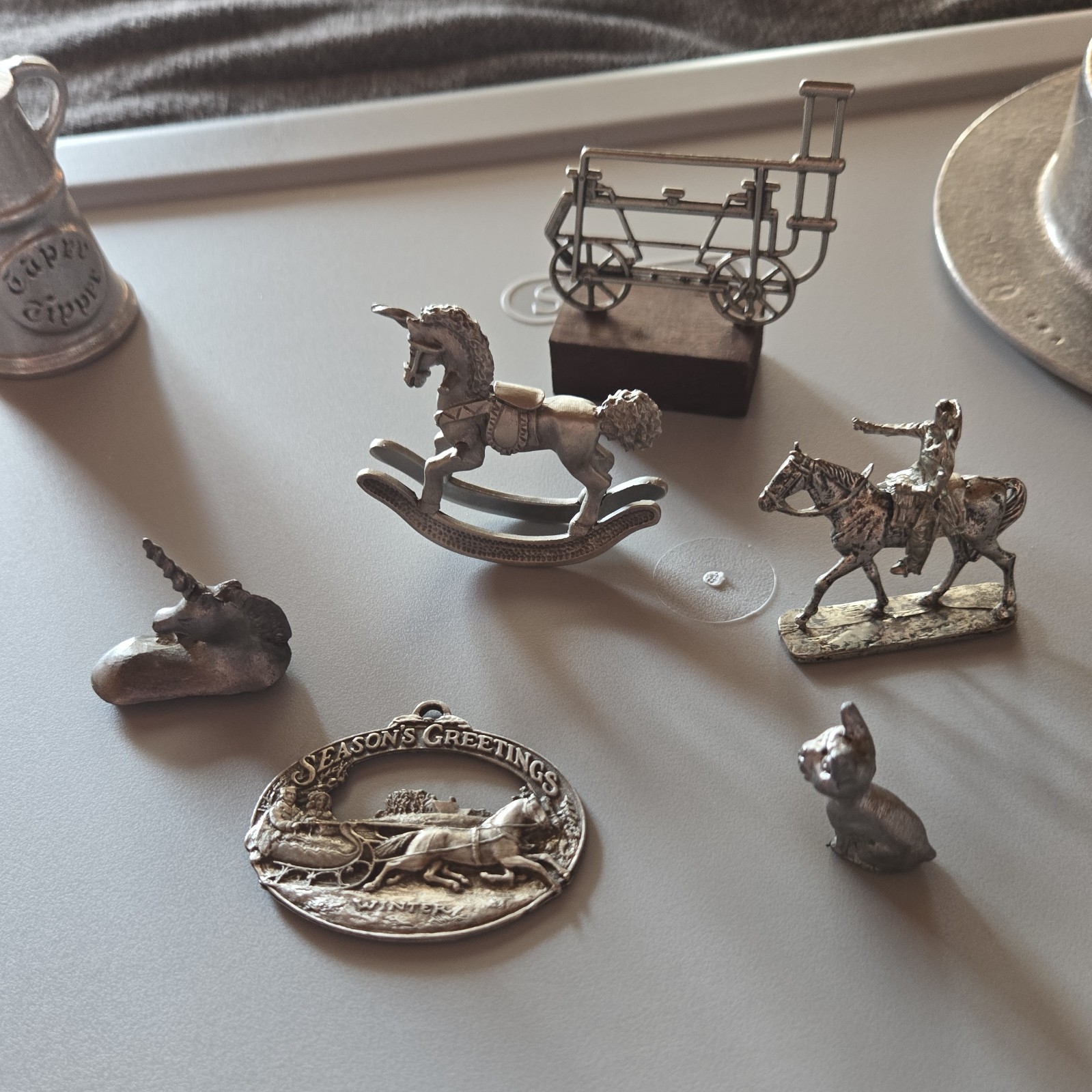 Mixed Pewter & Metal Collectibles Lot Coaster Figurines Rocking Horse Ornament