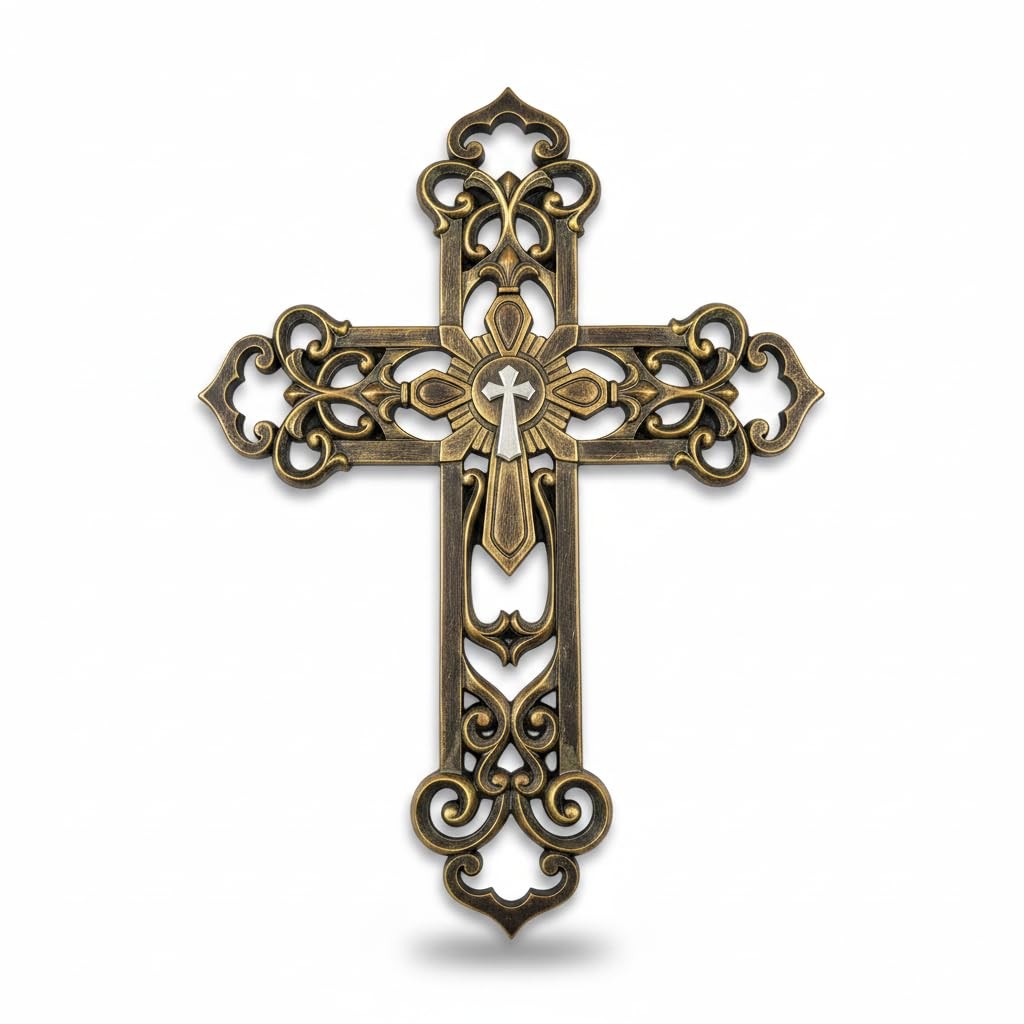 Comfy Hour Vintage Hollow Cross Wall Decor, 13″ Bronze Resin