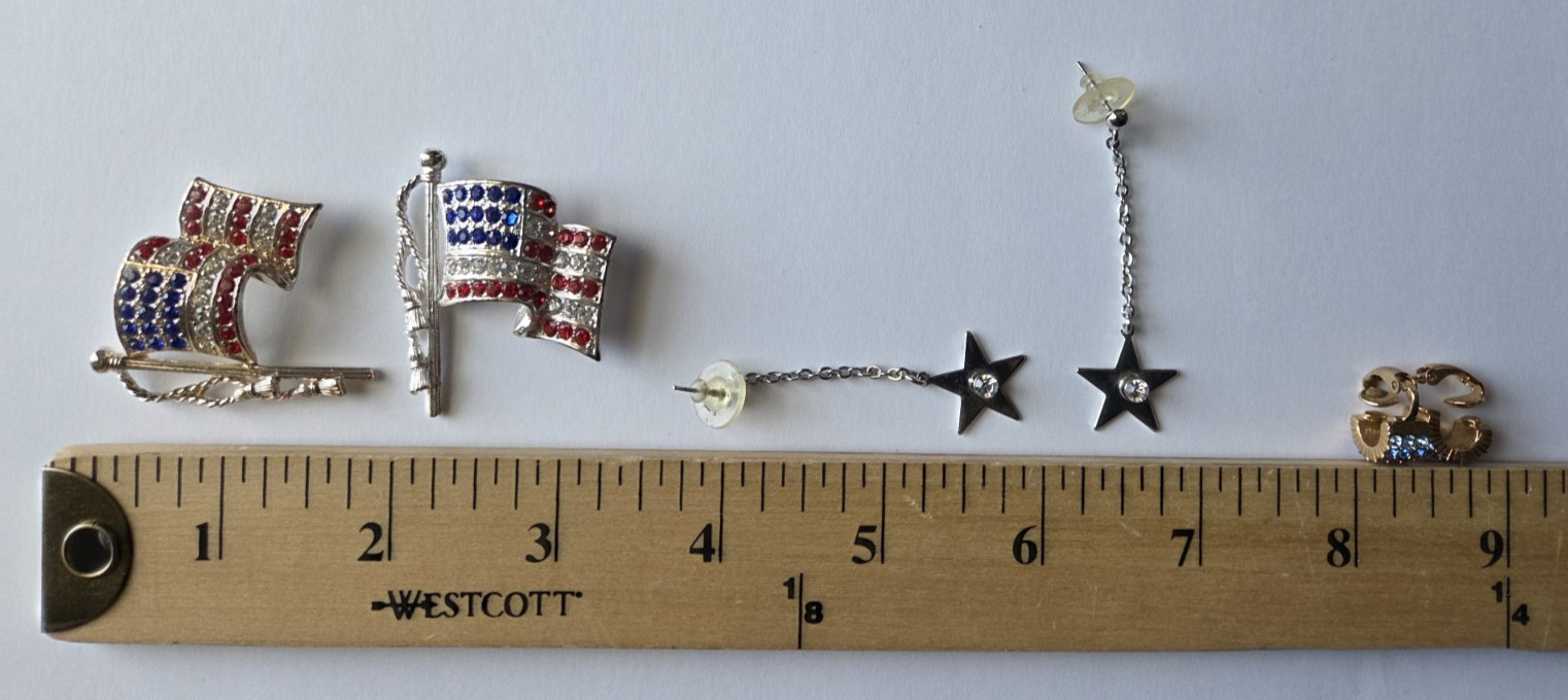 USA 4th of July Jewelry Lot Napier Flag Pins Givenchy Earrings Silver Necklaces
