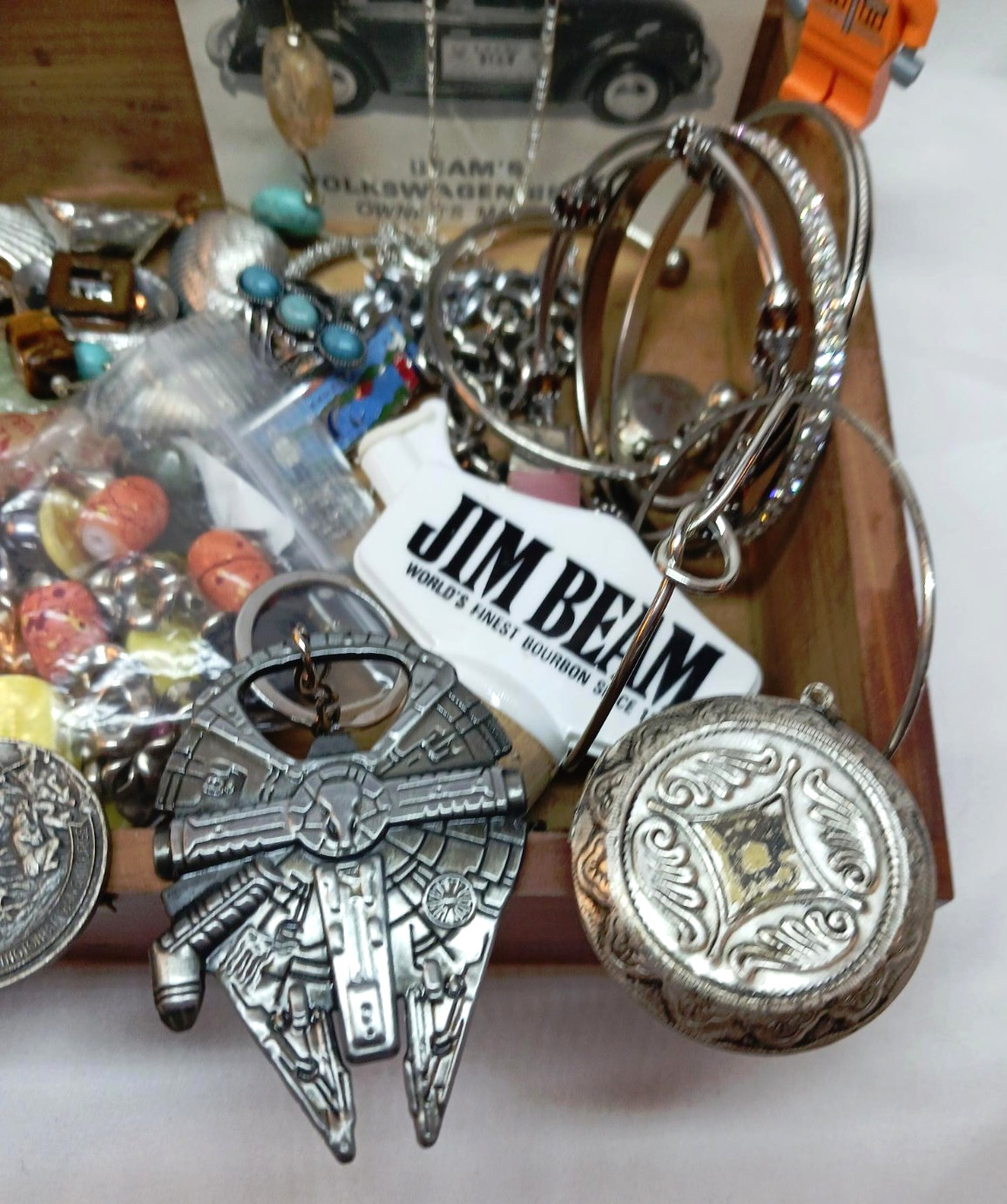 Junk Drawer Jim Beam Lionel Millennium Falcon Jewelry 50’s Wheat Pennies w/ Box