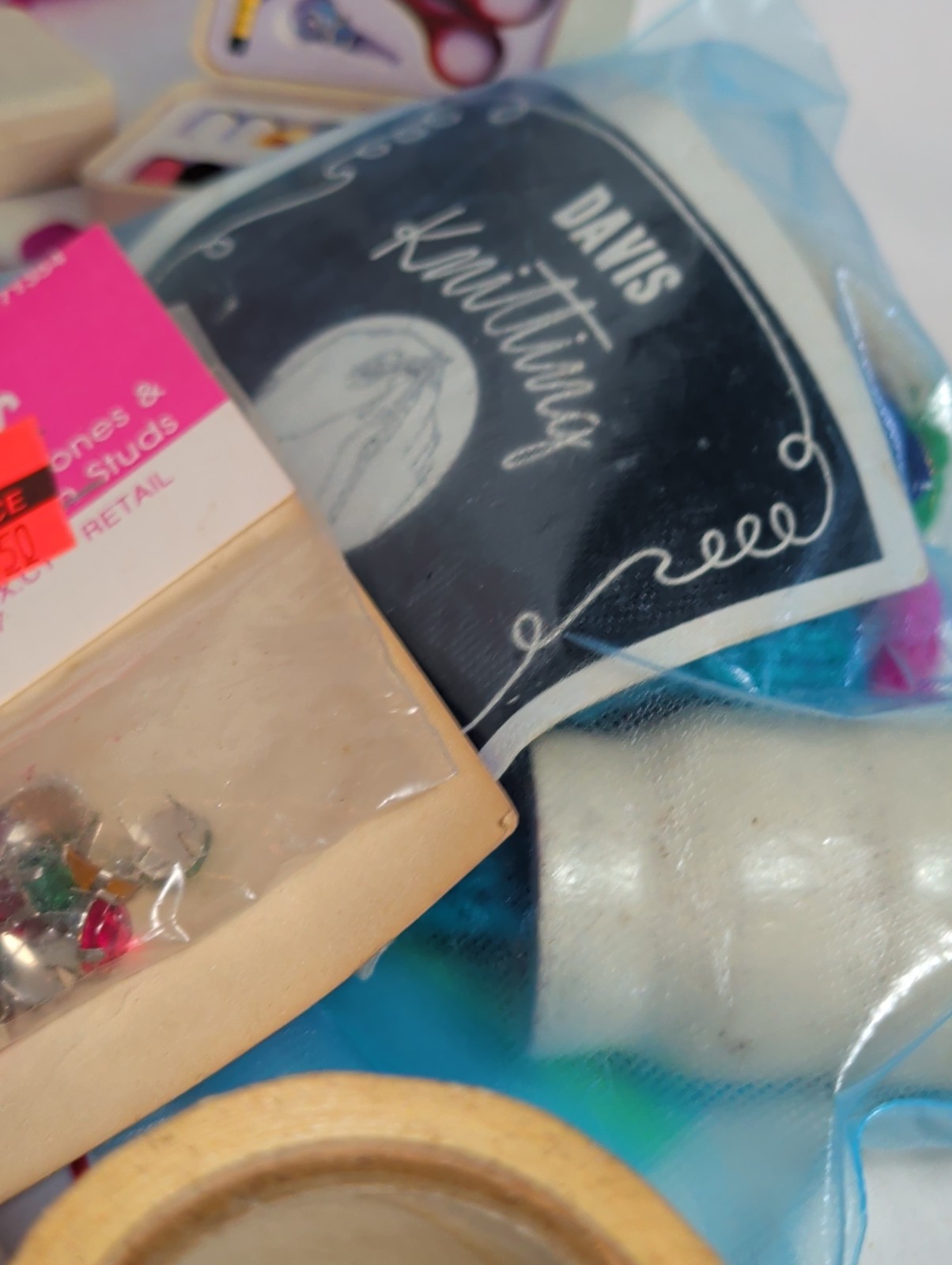 Huge Vintage Craft Lot Fabric Crayons Sewing Set Beads Wire Ribbon Decals DIY