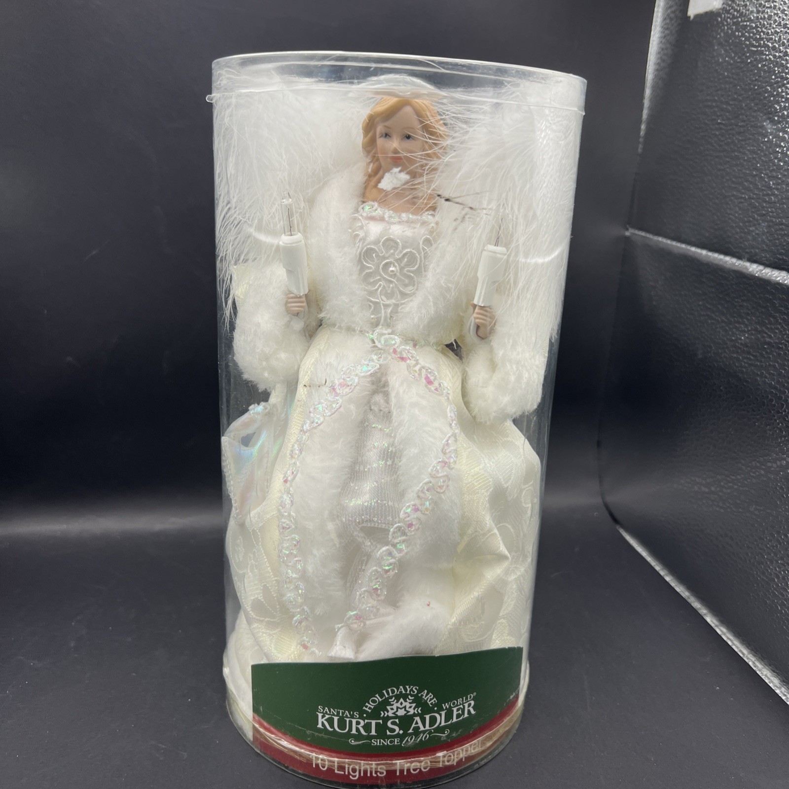 Kurt S Adler 10″Battery-Operated 10 Lights White Fairy Lighted Angel Tree Topper