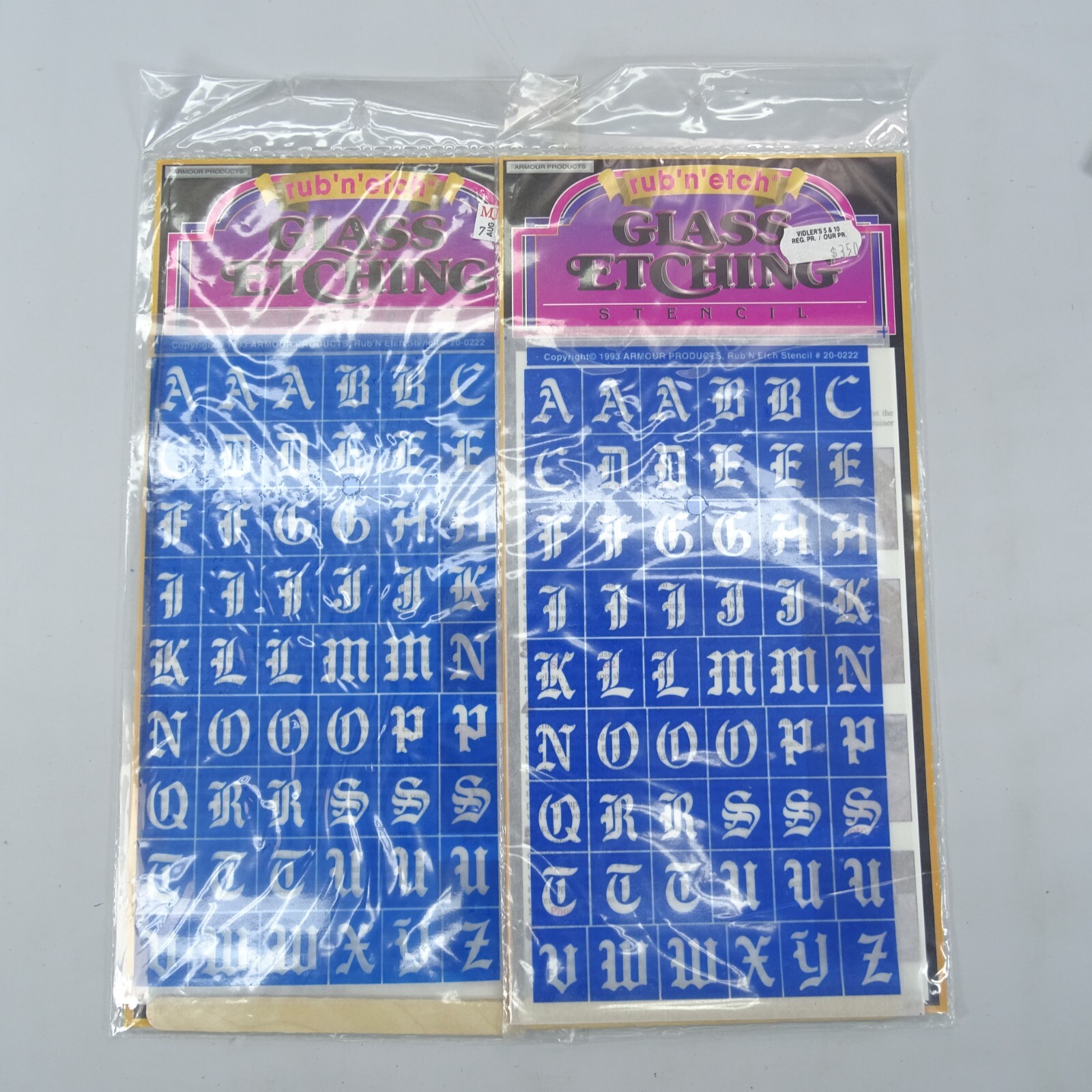 Lot 2 Armour Rub N Etch Stencils Old English Alphabet A-Z Glass Etching Wedding