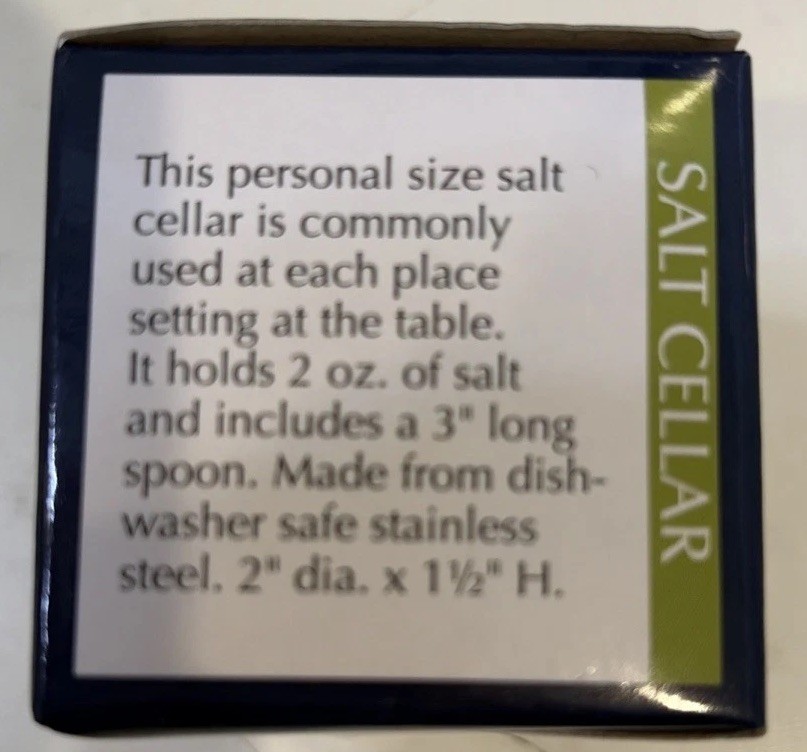 1 RSVP INTERNATIONAL ENDURANCE Brushed Stainless Steel Salt Cellar w/Spoon NIB