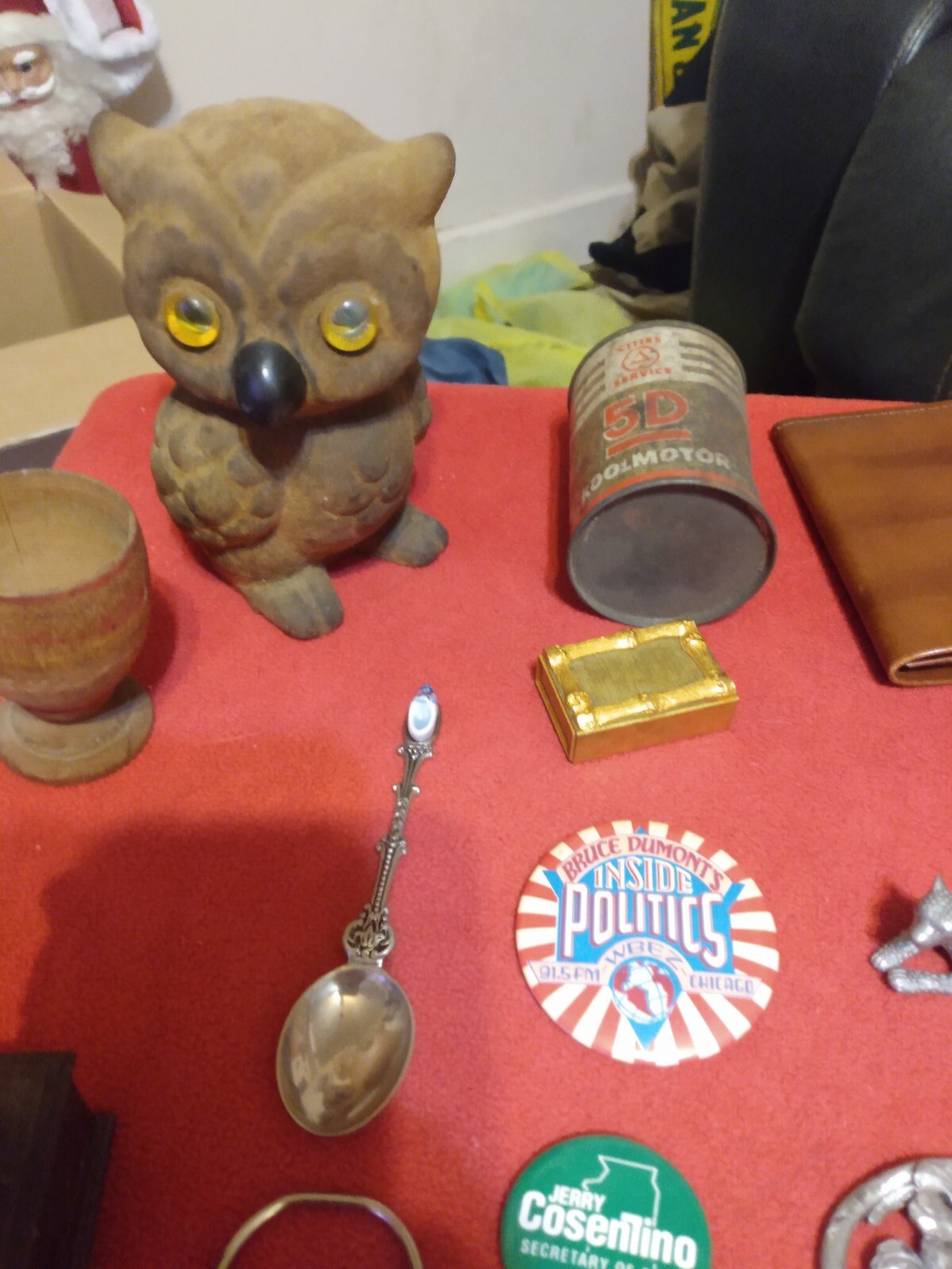 Junk Drawer Lot vintage antique cities service and owl bank plus other treasures