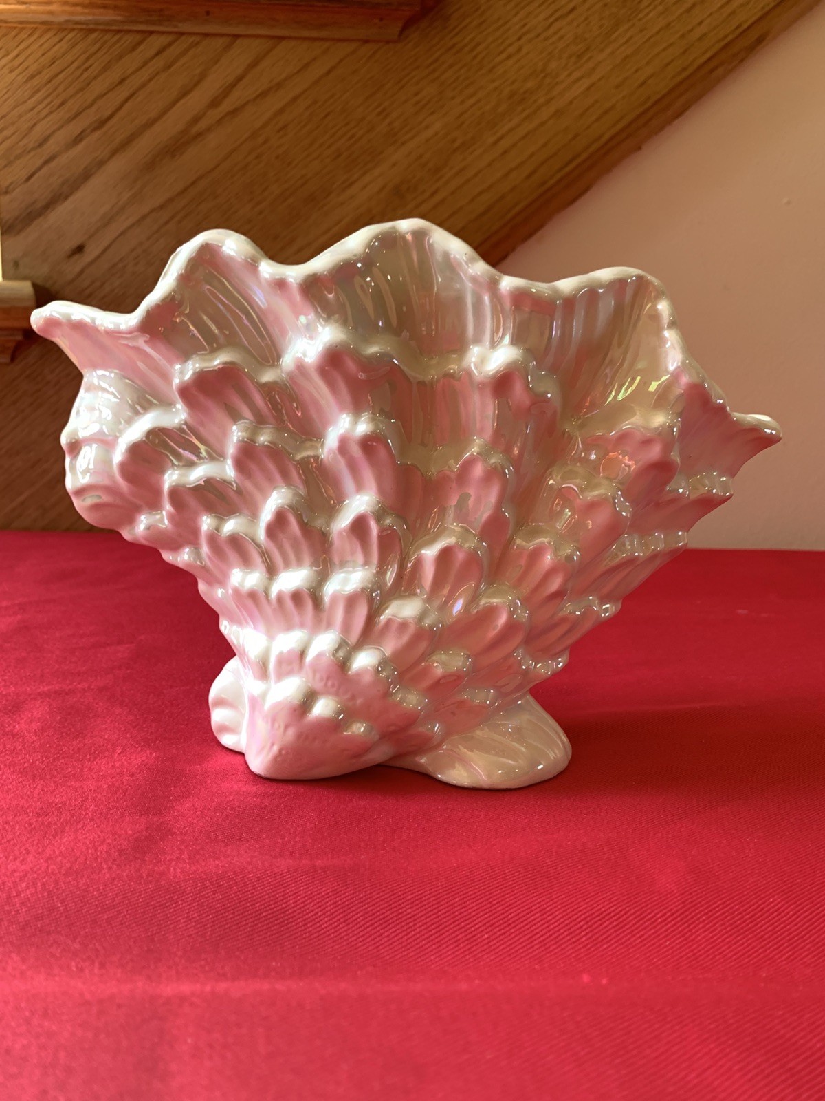 Vintage Maddux Of California Iridescent Shell Vase Planter Cream Color