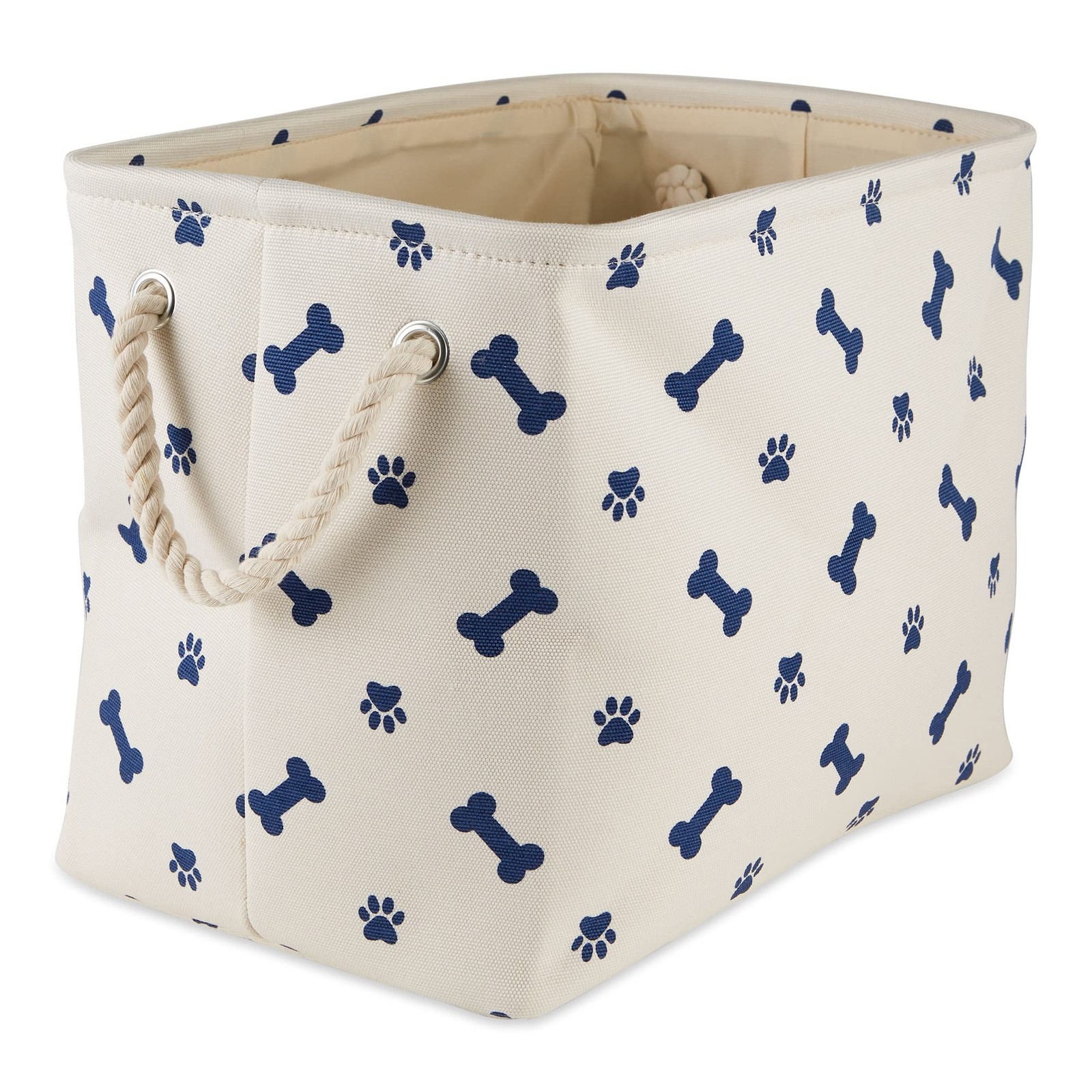 Bone Dry Paw Print Collapsible Pet Storage Bin, Small 14 x 8 x 9″, Blue Paws
