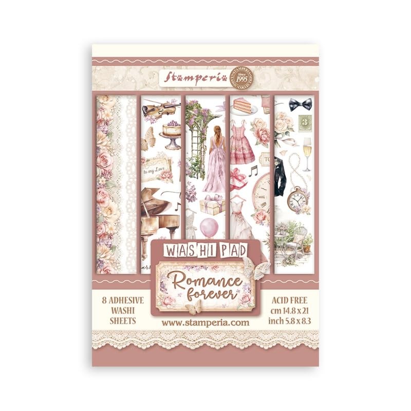Stamperia Washi Pad 8 Sheets A5 Romance Forever, Multicoloured
