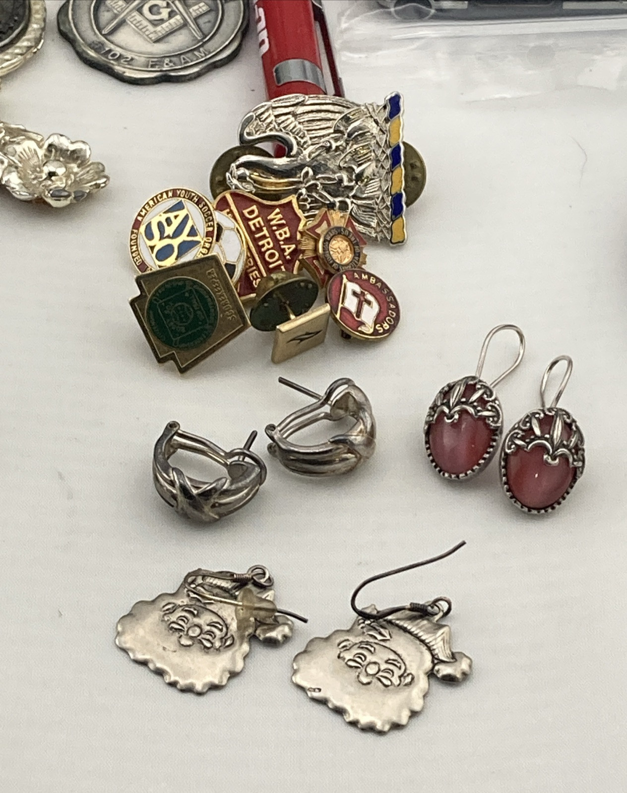Vintage Junk Drawer LOT OF Sterling JEWELRY, PINS ,WATCHES -BUTTONS Sold As Is