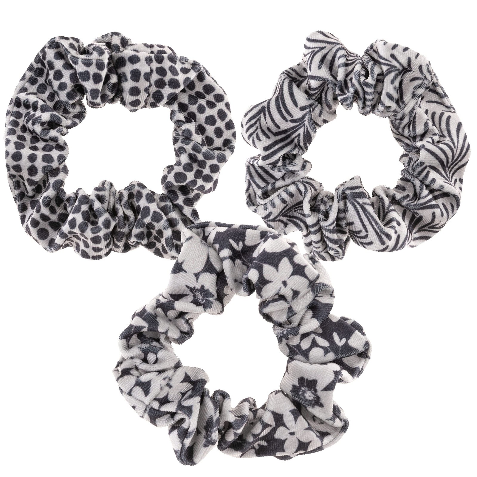 Karma VELVET SCRUNCHIE INK FLORAL Multicolor 3 Inch set of Standard Functional