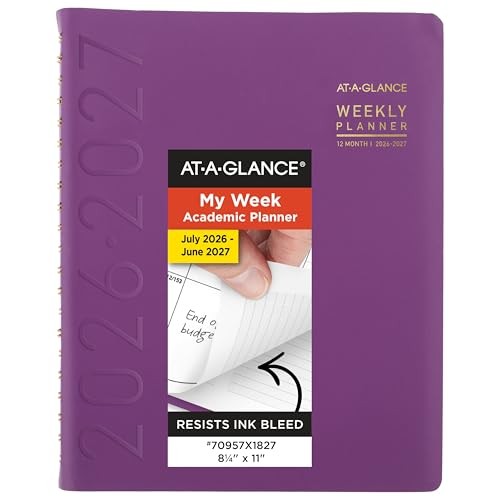 AT-A-GLANCE 2026-2027 Academic Planner Weekly Monthly 8.25×11 Purple Half-Hourly