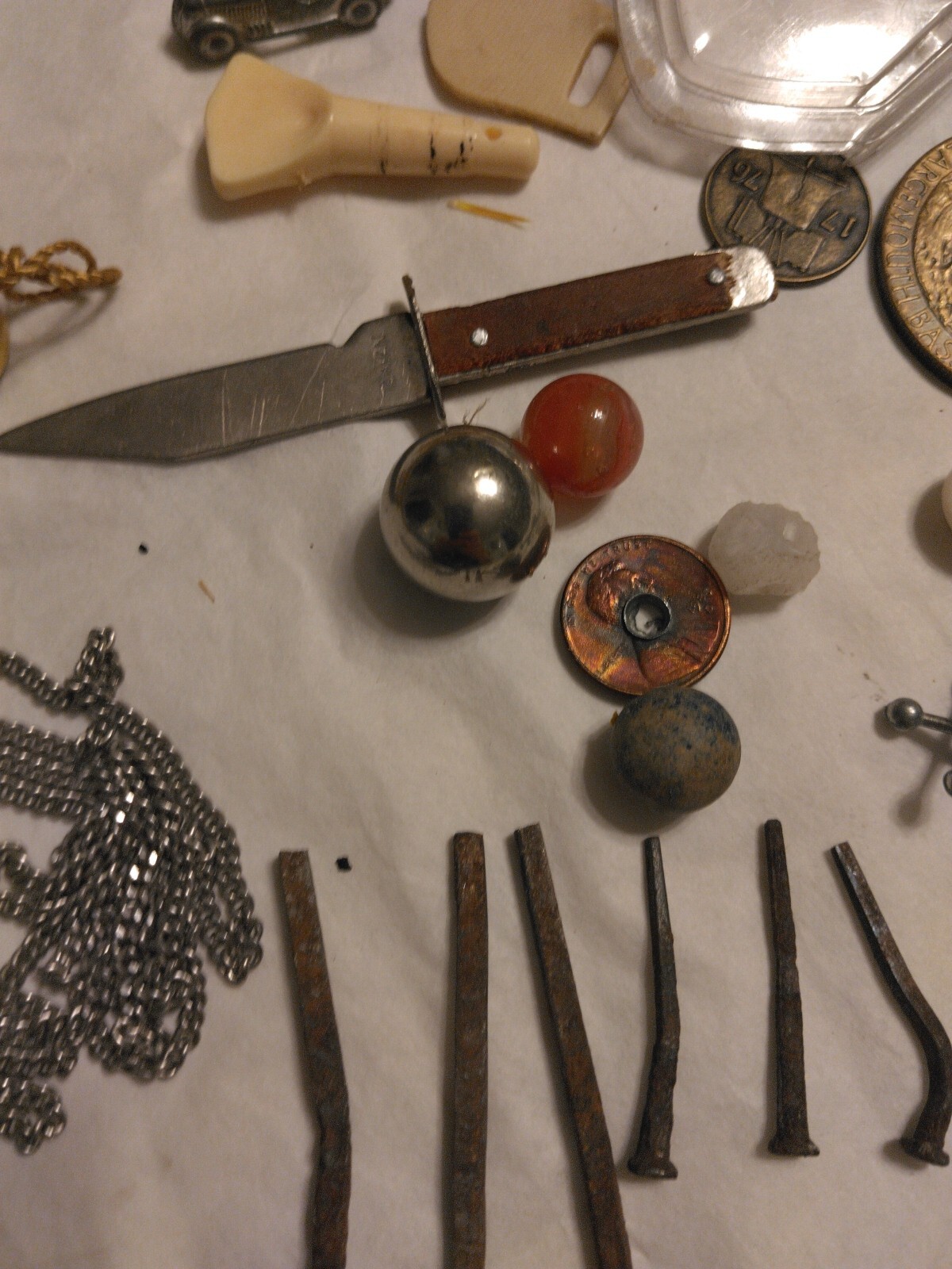 Vintage Junk Draw Mix Square Nails ,Knives,Tokens And More