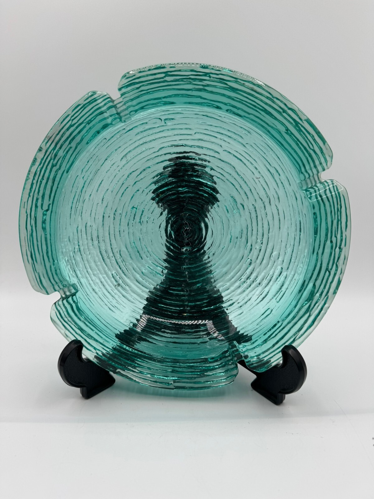Large Vintage Anchor Hocking Soreno Aqua Glass Ashtray 8.75″ MCM Ripple Pattern