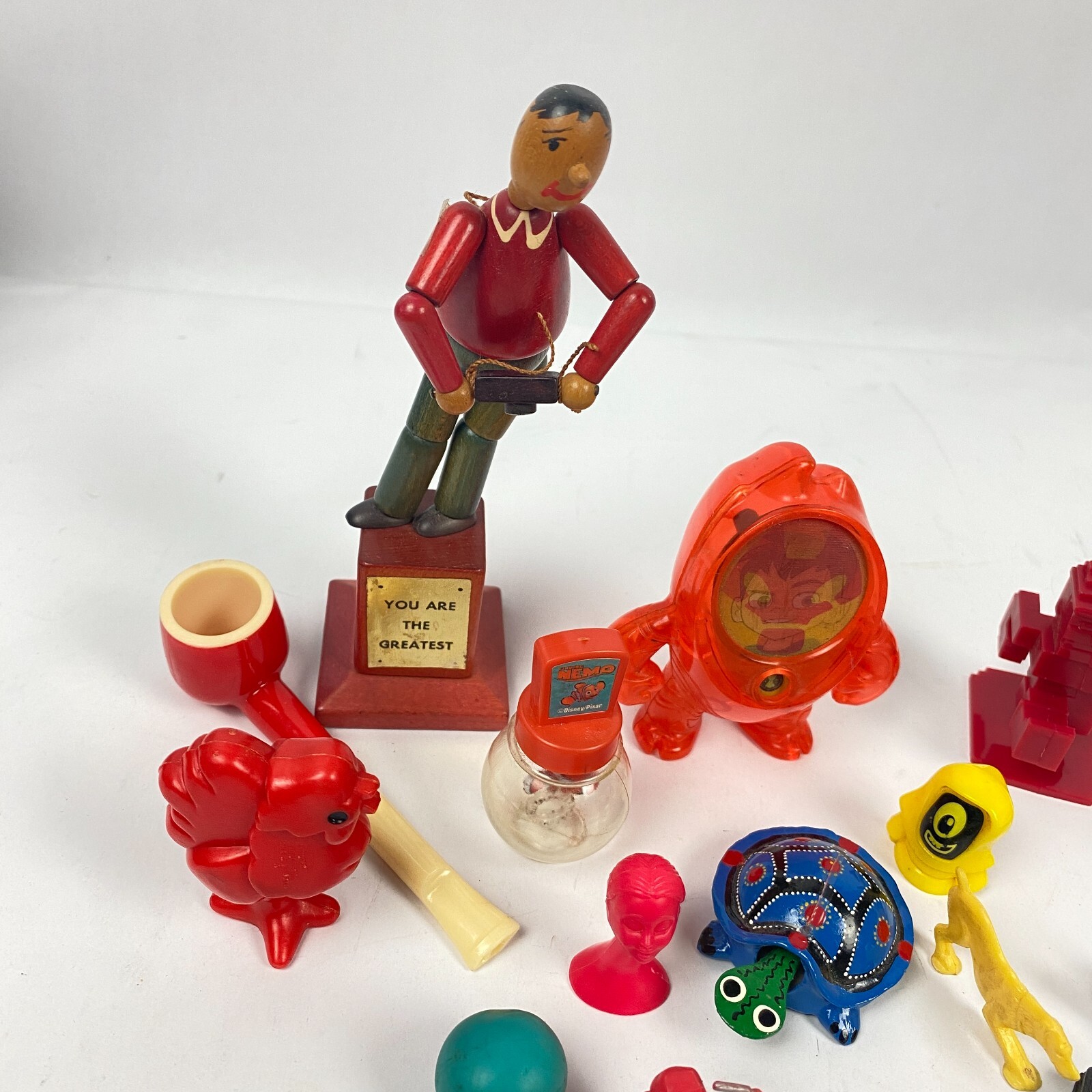 Vintage Junk Drawer Toy Lot W. Germany Wood Doll Jointed Sonic Nemo 15 Pieces
