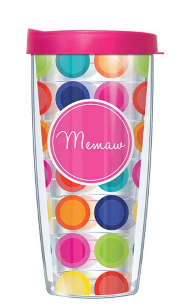 Memaw Hot Pink Insignia Wrap 16oz Insulated Tumbler Cup with Lid Gift Idea