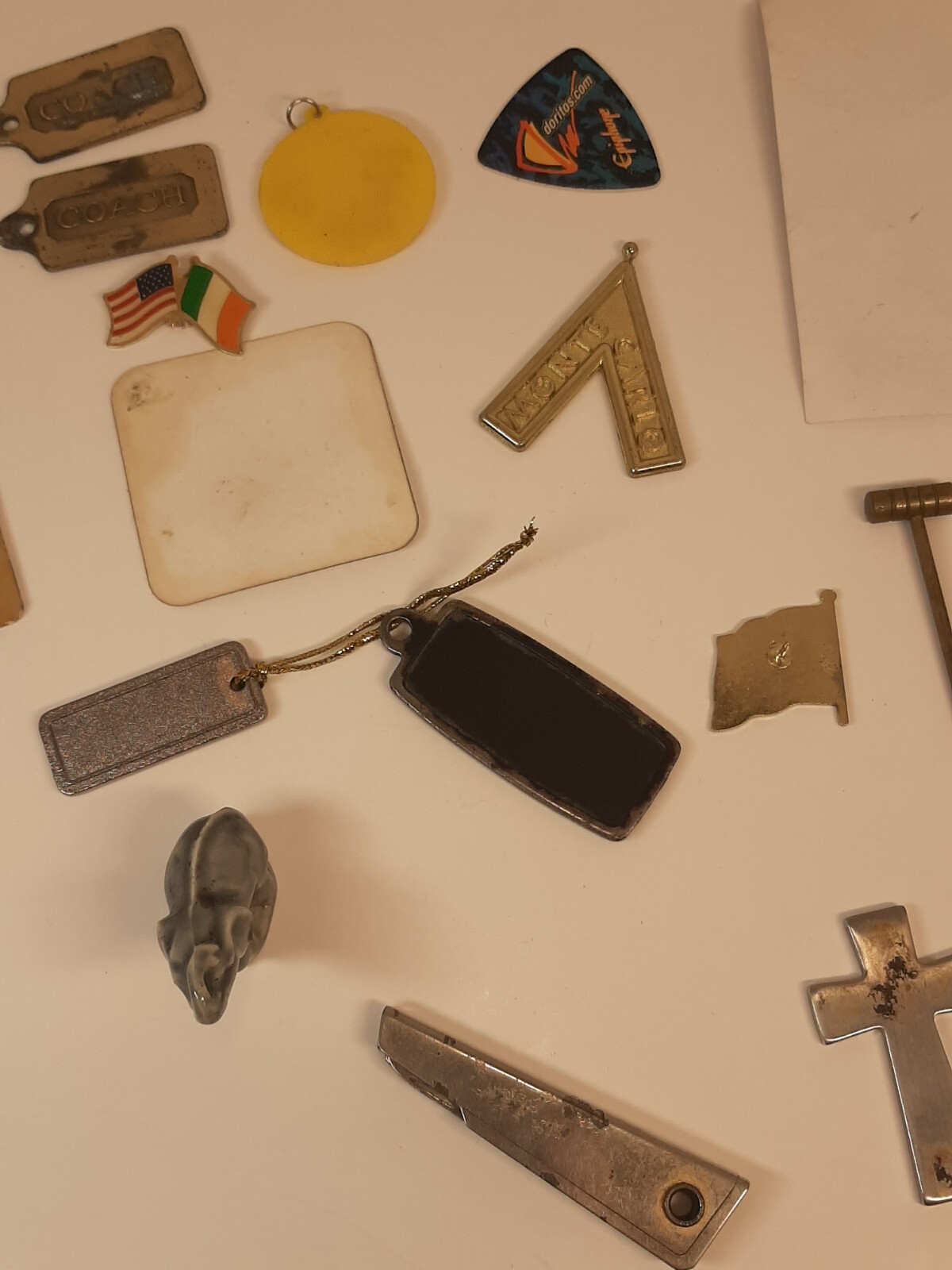 Junk Drawer Lot Keychains Pocketknife Pins Guitar Pic Stickers 19 Pieces