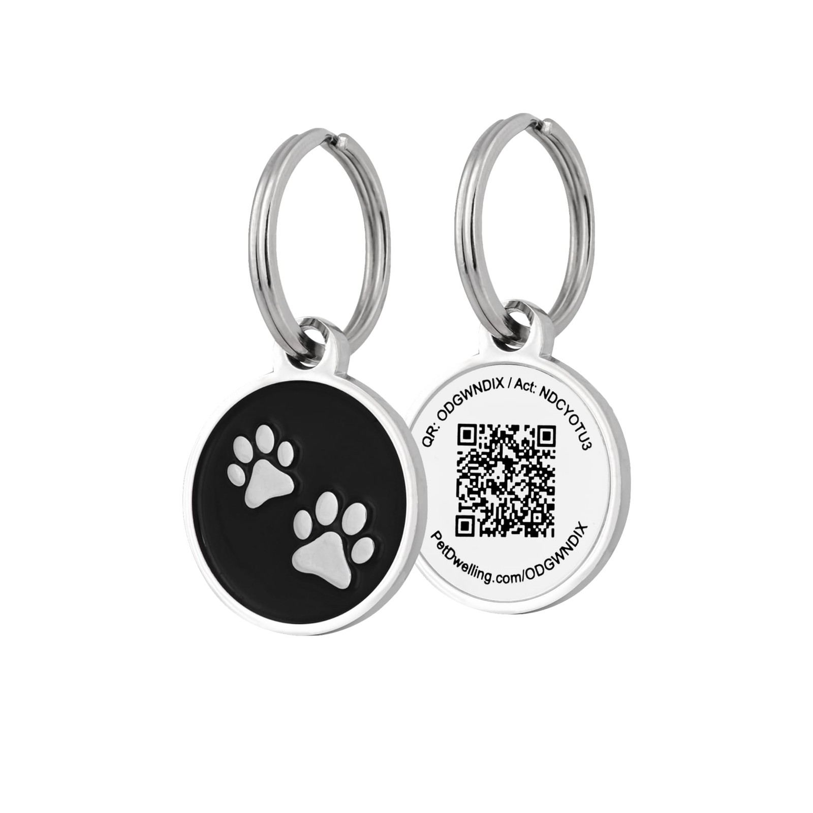 Pet Dwelling Mini Dual Paw QR Code Pet ID Tag – Instant Online Profile, Black