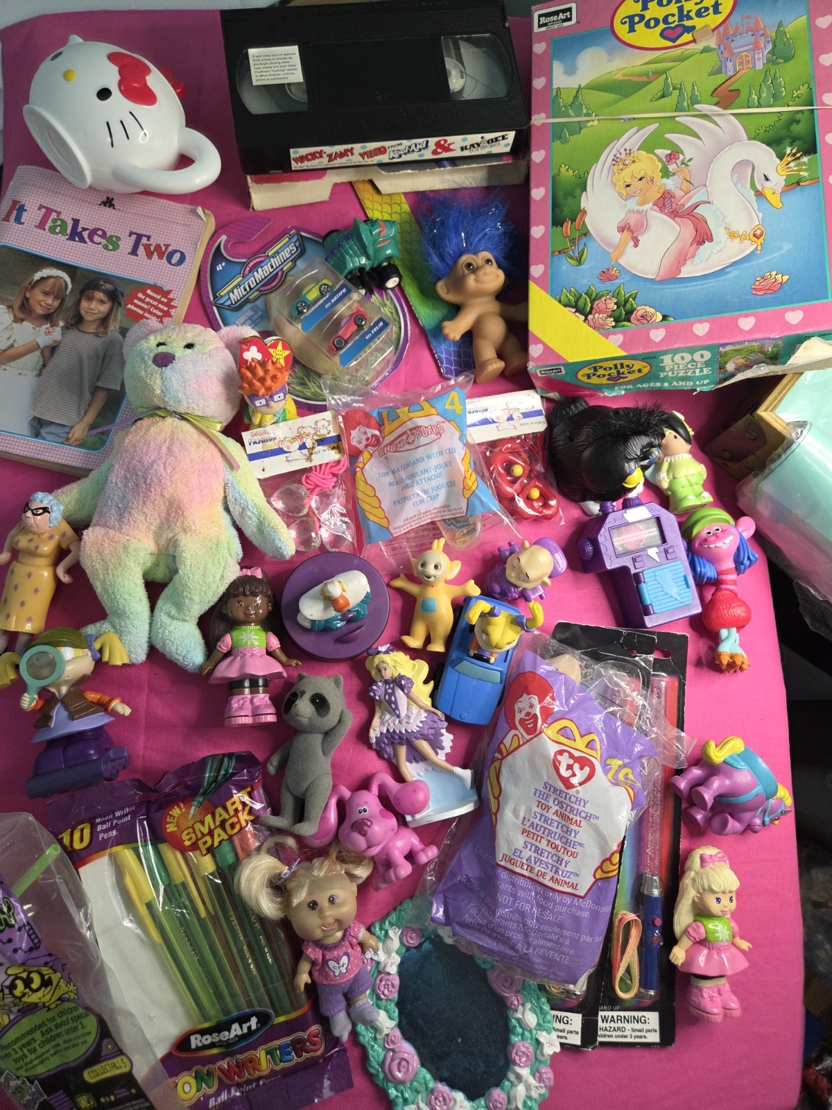 Junk Drawer Lot vtg toys Y2k 90’s Rugrats TY Troll Polly Pocket Barbie