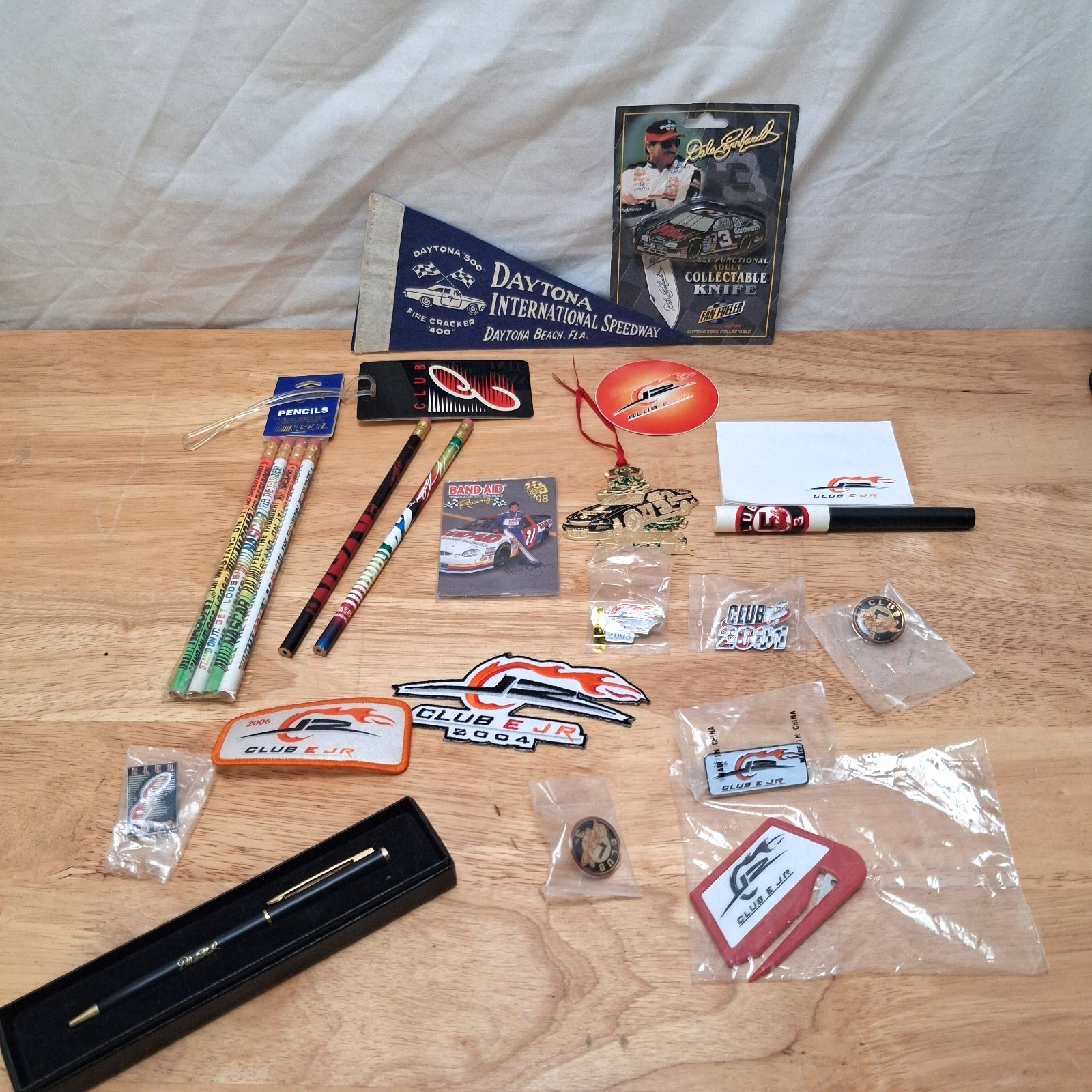 Nascar Club E Jr Dale Earnhardt Junk Drawer Lot Flag Pins Patches Pencils Knife