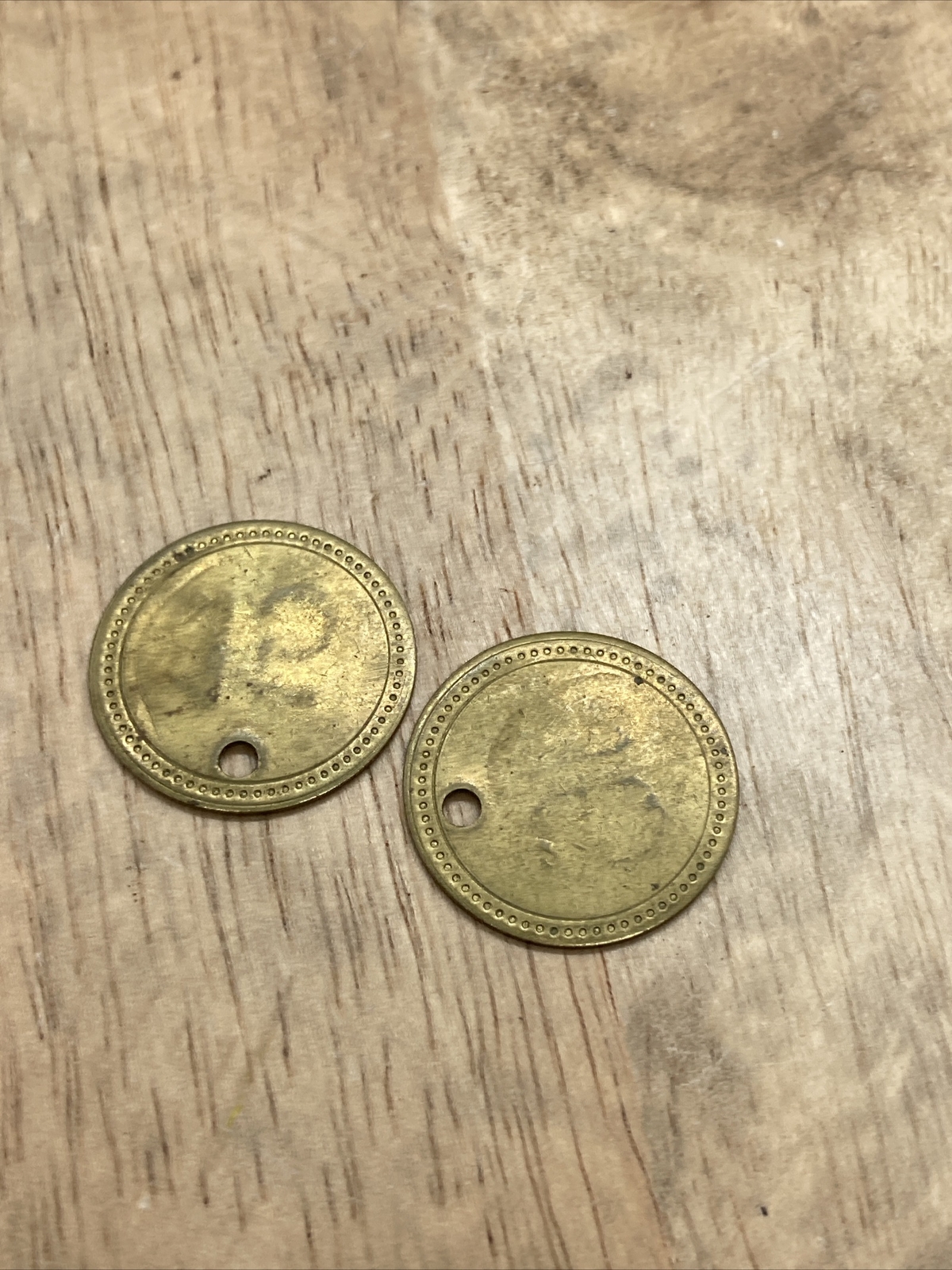 Four Fancy Brass Key 1-1/8” Numbered Round Tags- #15 Lot Of 2