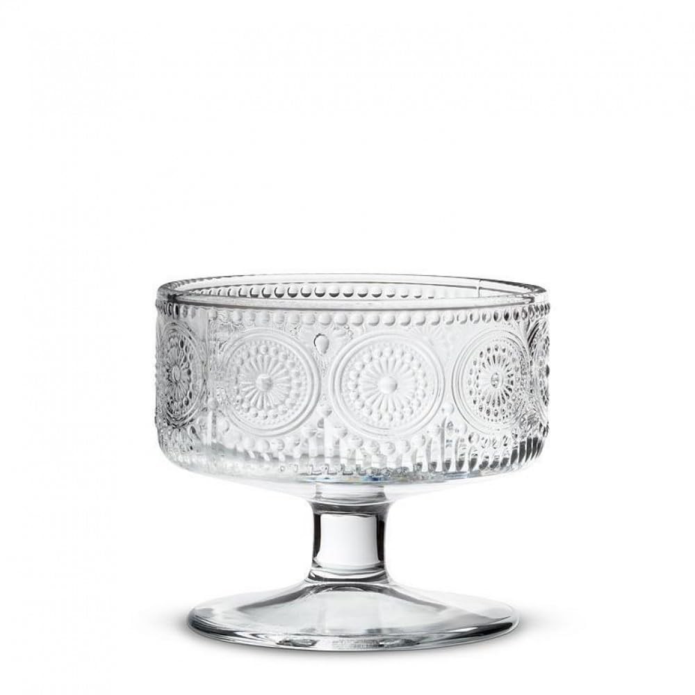 Abbott Collection Embossed Circle Pedestal Bowl, Small, 3.5-Inch, Clear, Glass