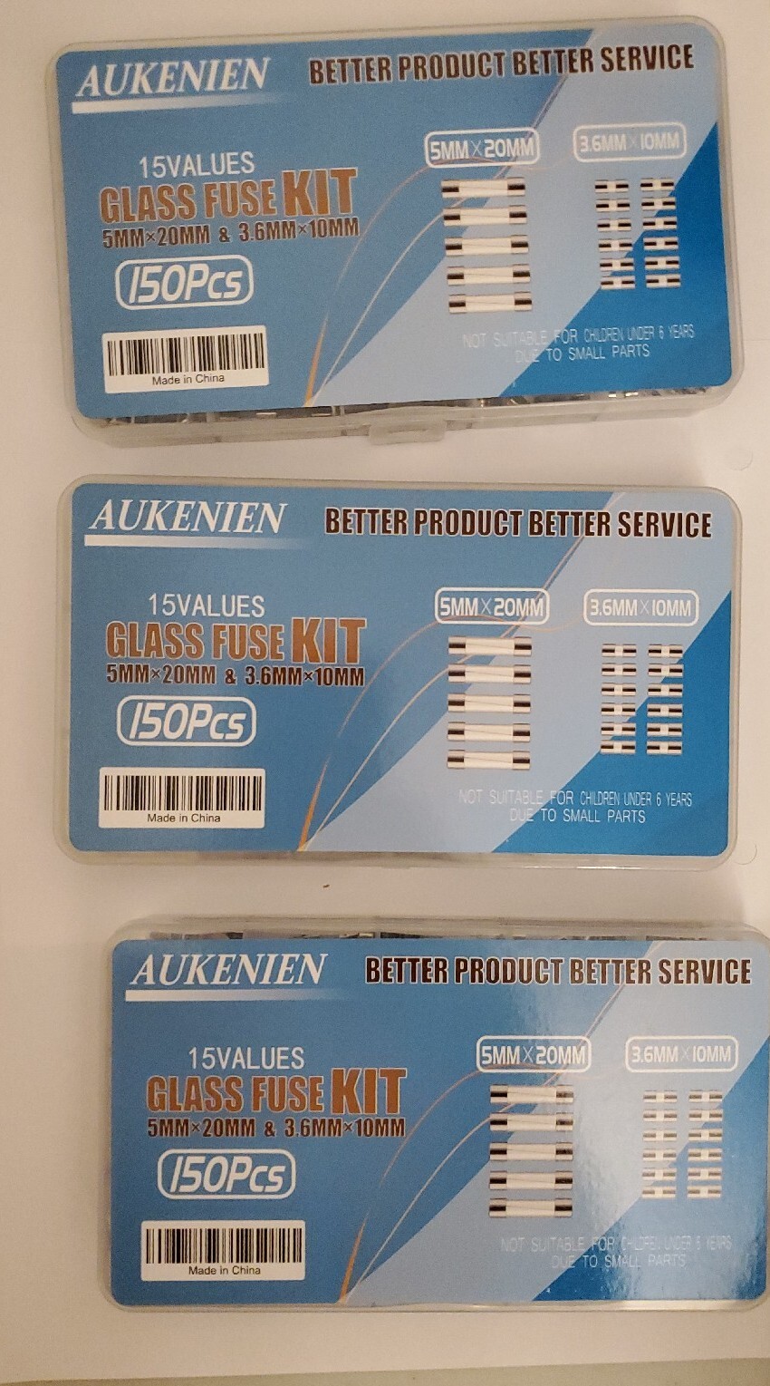 AUKENIEN Fast Blow Glass Fuses Kit 15 Values 450pcs 5x20mm 2.5A & 3.6x10mm(125V)