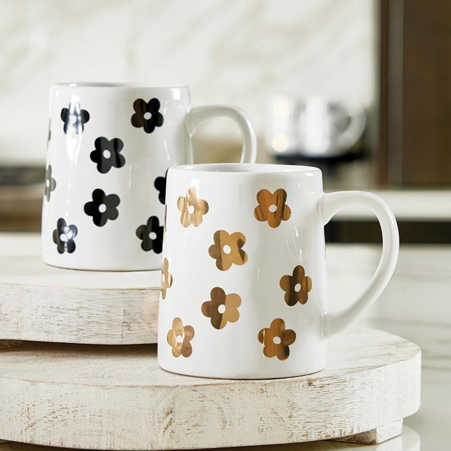 Gift Coffee Mugs Tapered Artisan Ceramic Coffee or Tea Cup, 18-Ounce, Black Flow