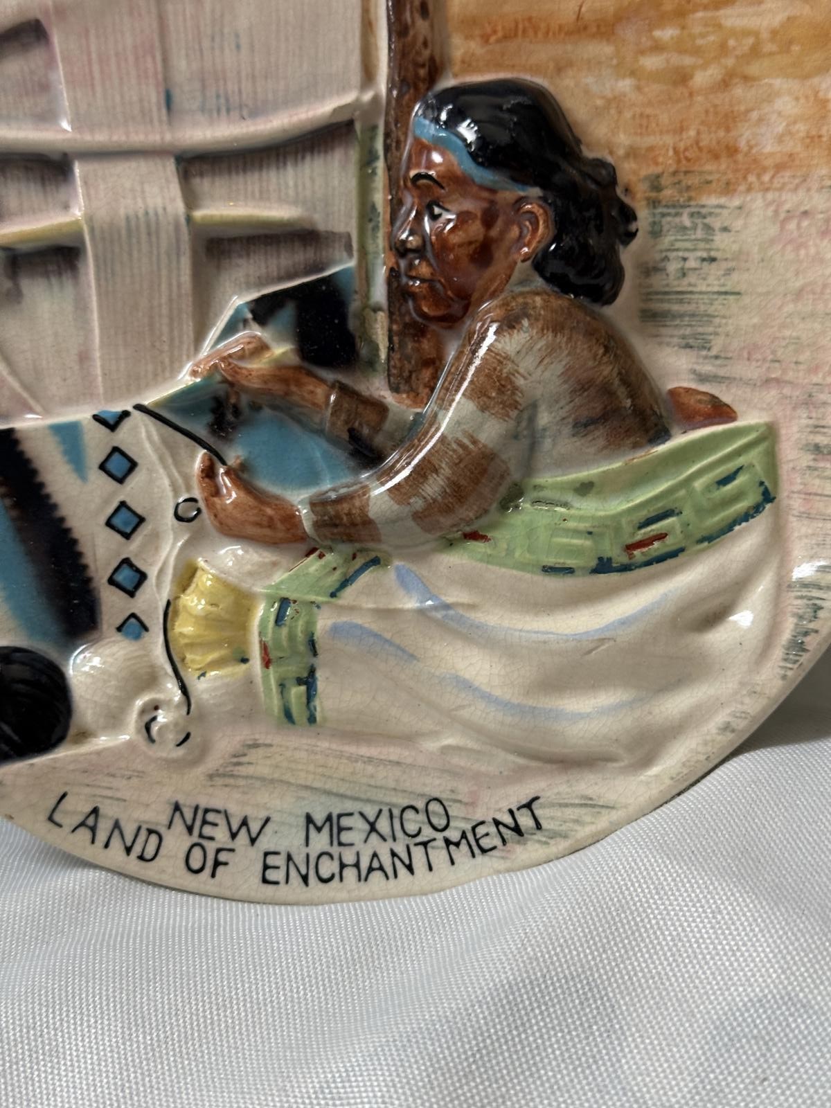Collector’s Plate State New Mexico 3D Native American Indian Woman Weaving MINT
