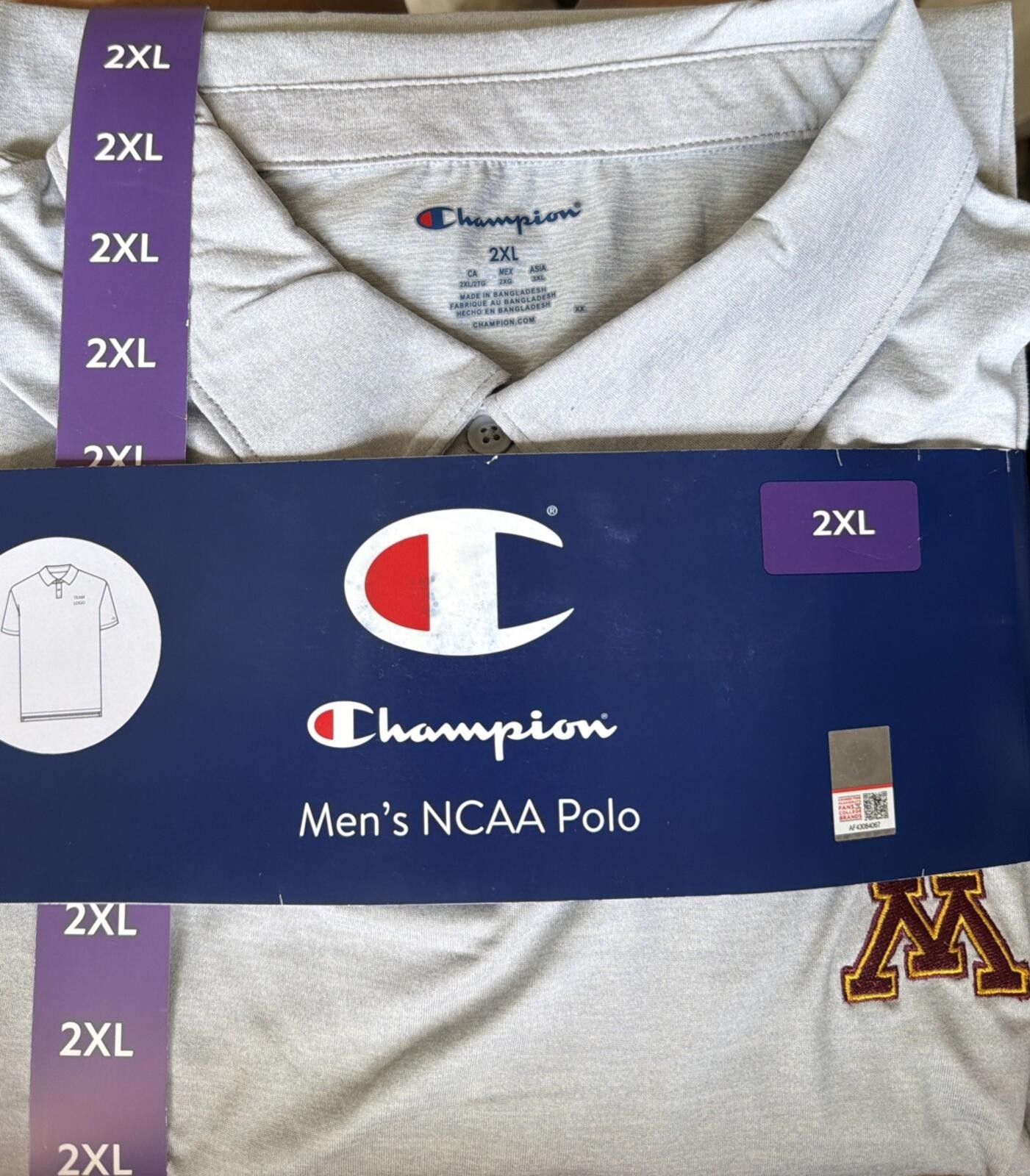 New Minnesota Golden Gophers Golf Polo Shirt Men’s XXL Gray NCAA Champion 2XL