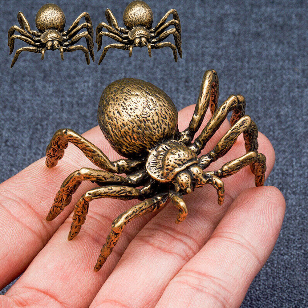 2-pack Brass Spider Animal Statue Mini Sculpture Tabletop Statue Home Decoration