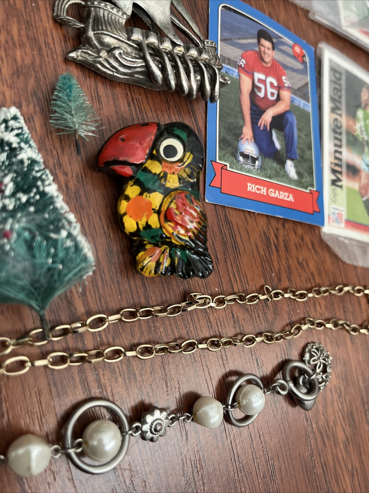 Junk Drawer Lot Vintage Jewelry Bracelets Trading Cards Brooches Misc.