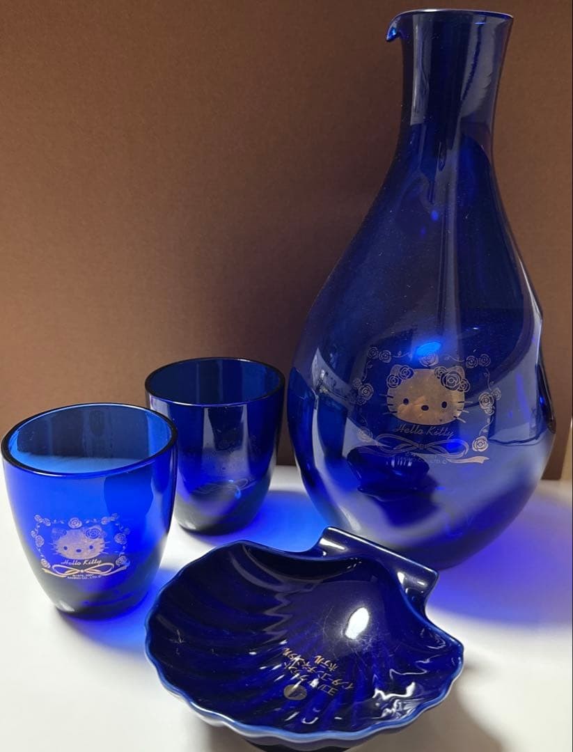 Hello Kitty Glass Sake Set Blue Fragrance Rose Character Japan Kitchen