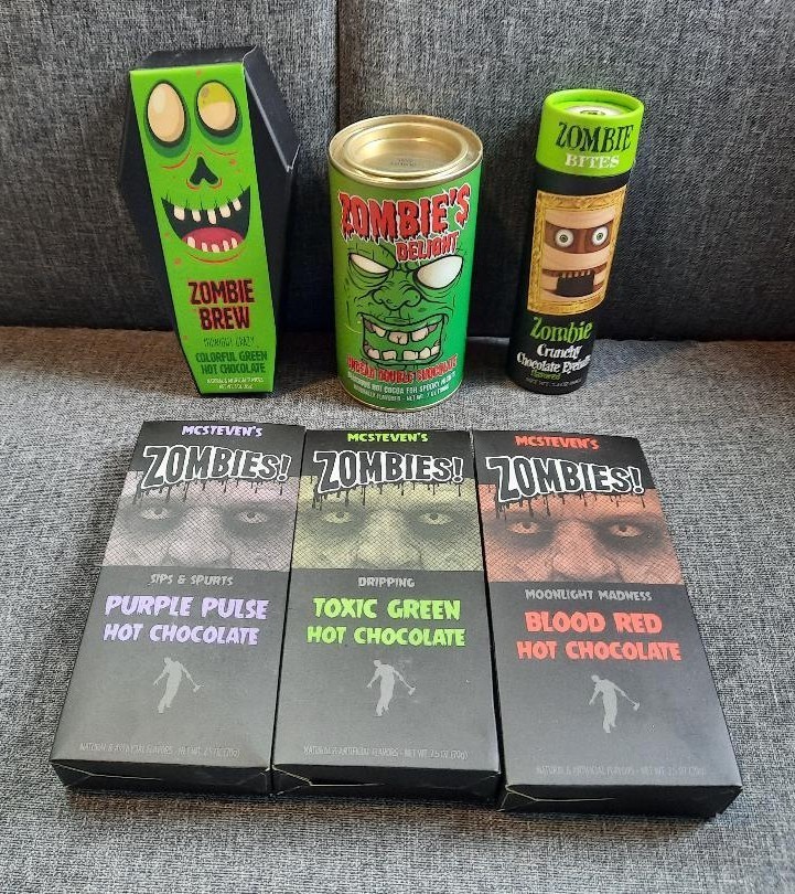 McStevens Zombie Hot Cocoa Mix, 2 cans 3 packets 1 prototype coffin Mint cond