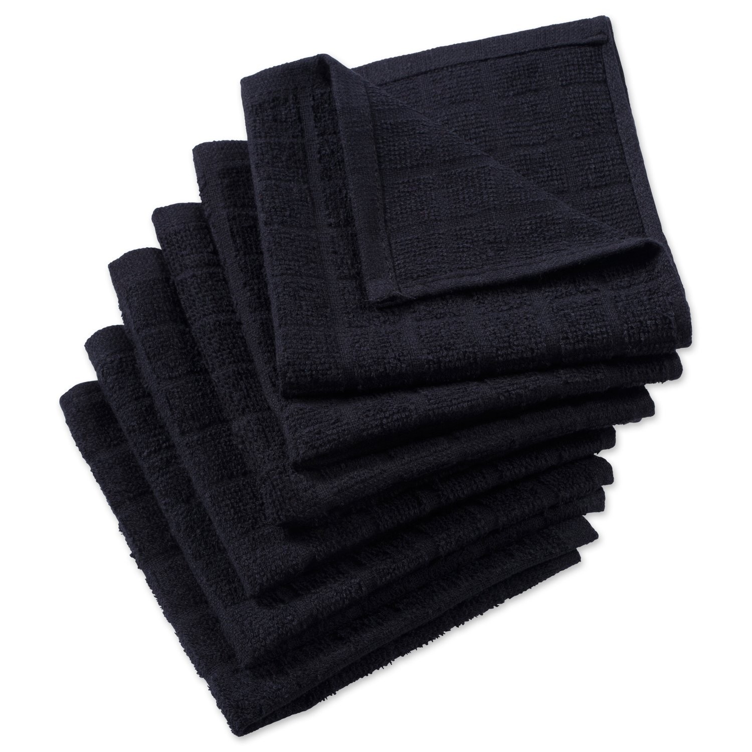 DII Basic Terry Collection Solid Windowpane Dishcloth Set, 12×12, Black, 6 Piece