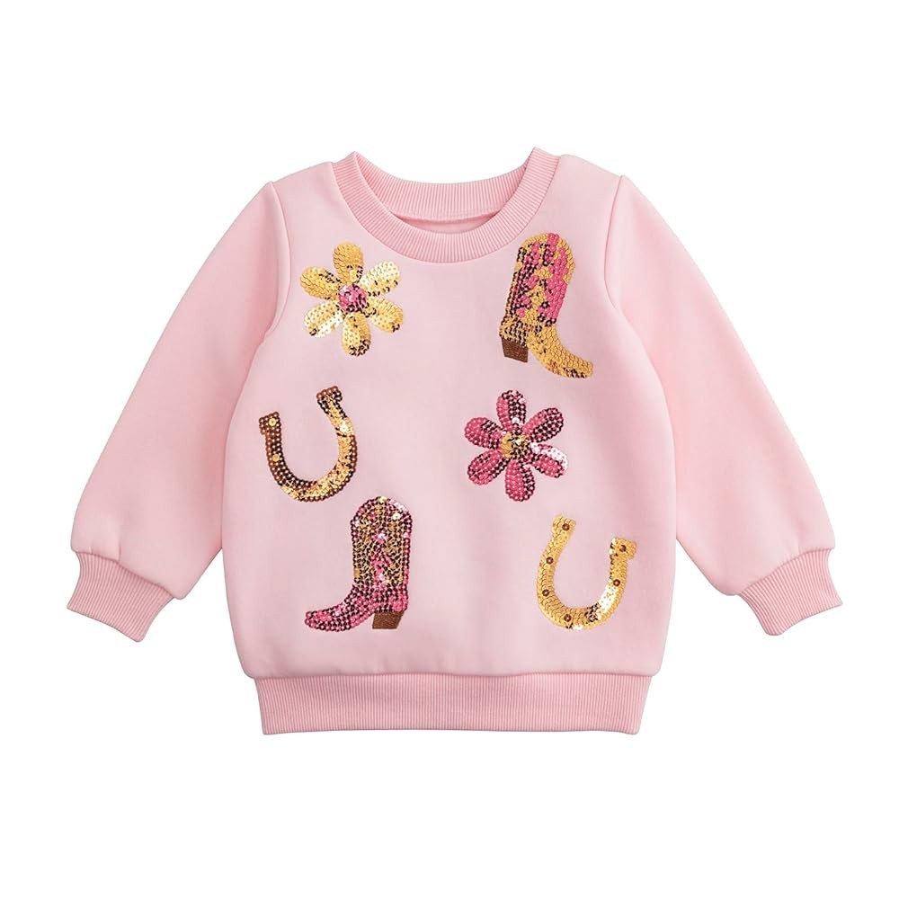 Mud Pie Girls Kids Sequin Western Sweatshirt, Pink
