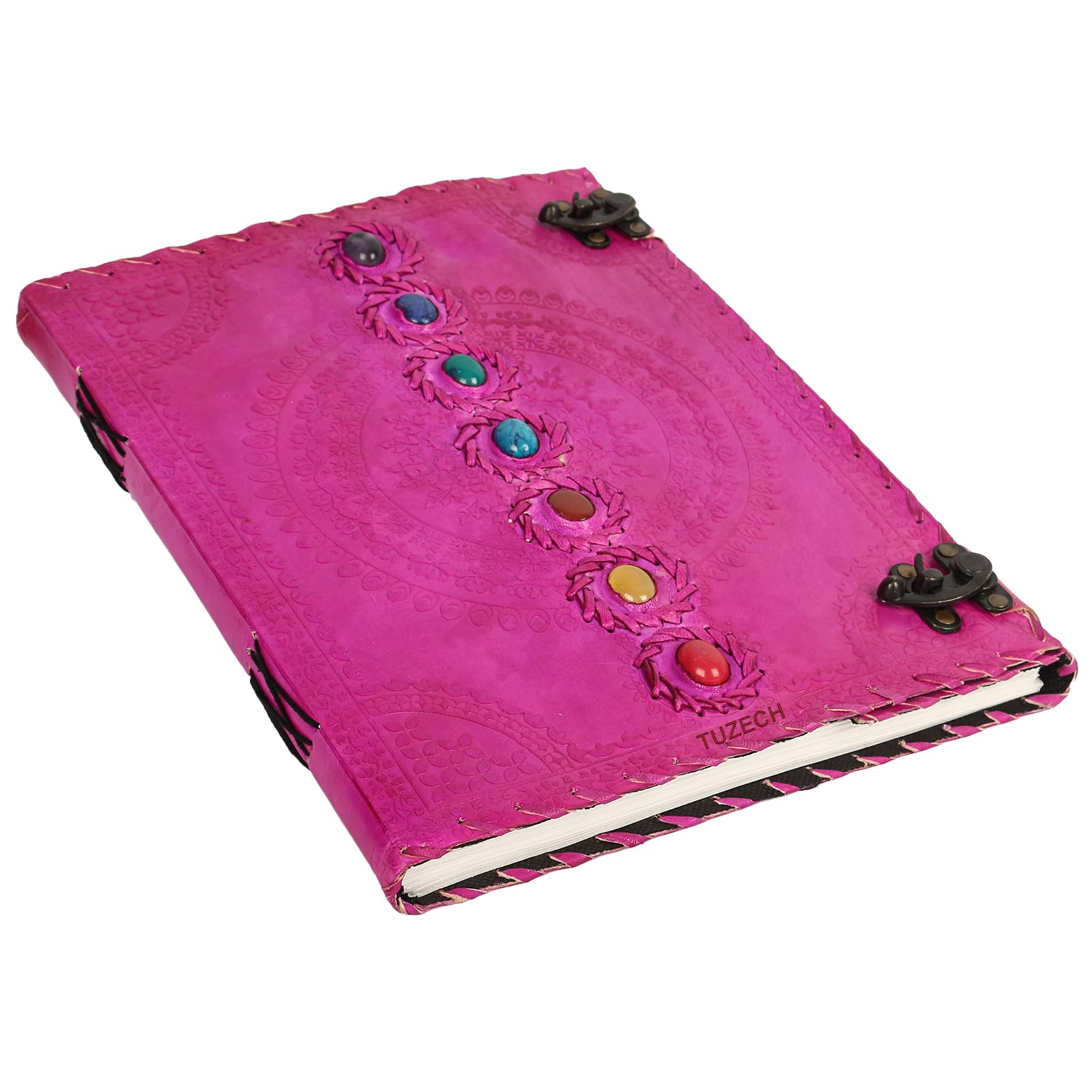 TUZECH Seven Chakra Medieval Stone Embossed Handmade Jumbo Leather Journal