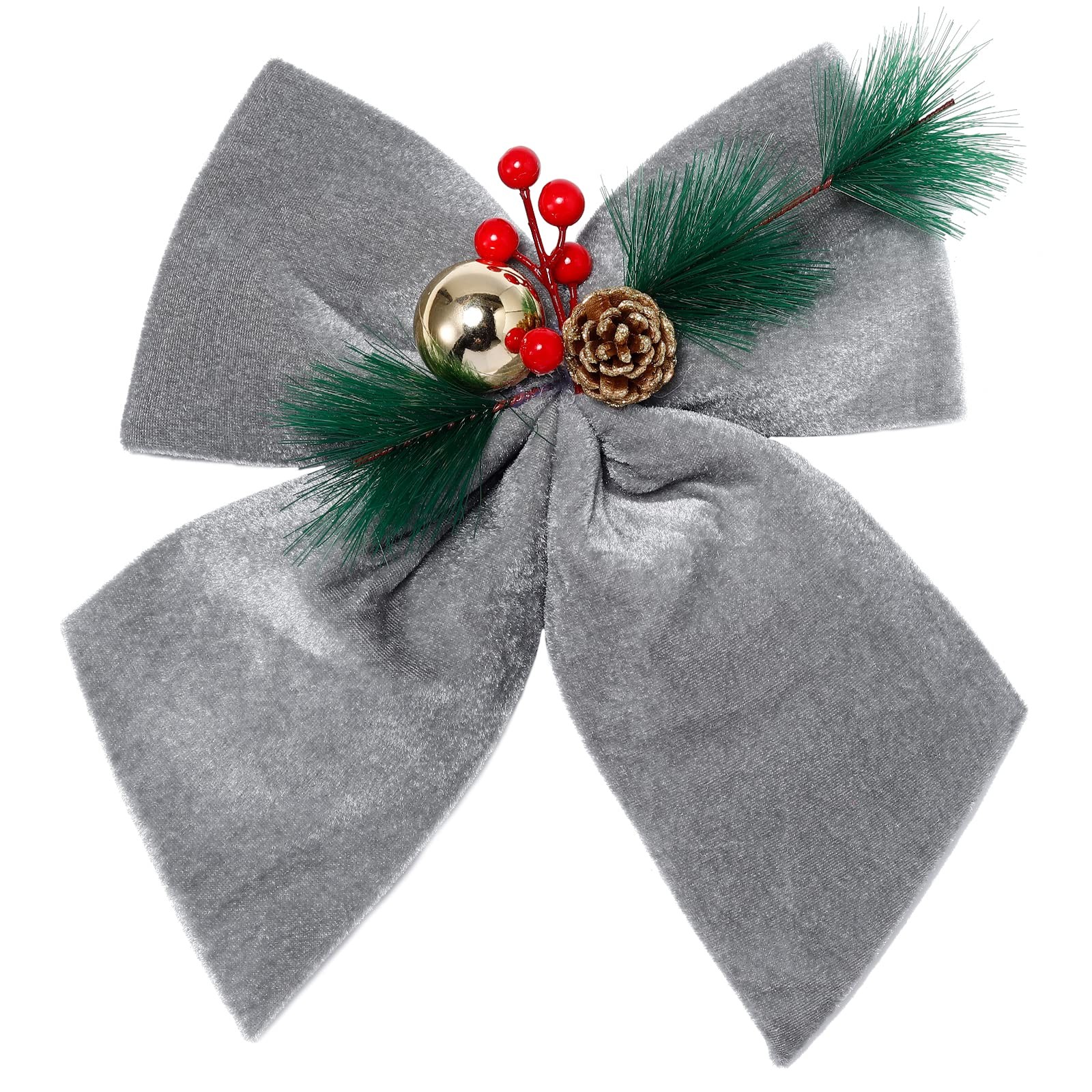allgala Christmas Velvet Bows – 2 Pack, 30x35cm, Silver/Grey