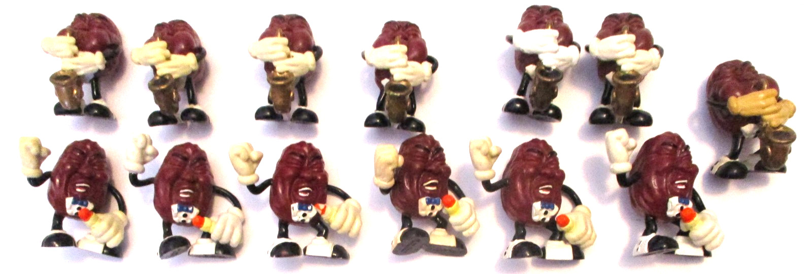 13 VINTAGE HARDEES 1980’s CALIFORNIA RAISINS TINY GOODBITE SAXOPHONE ACTION TOYS