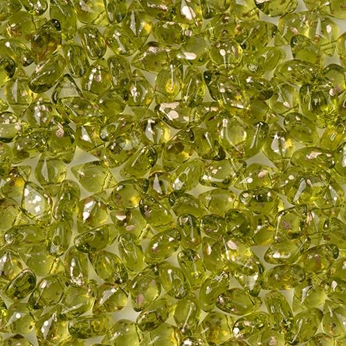 Matubo Czech Gemduo 2-Hole, Olivine Gold Splash, 50g