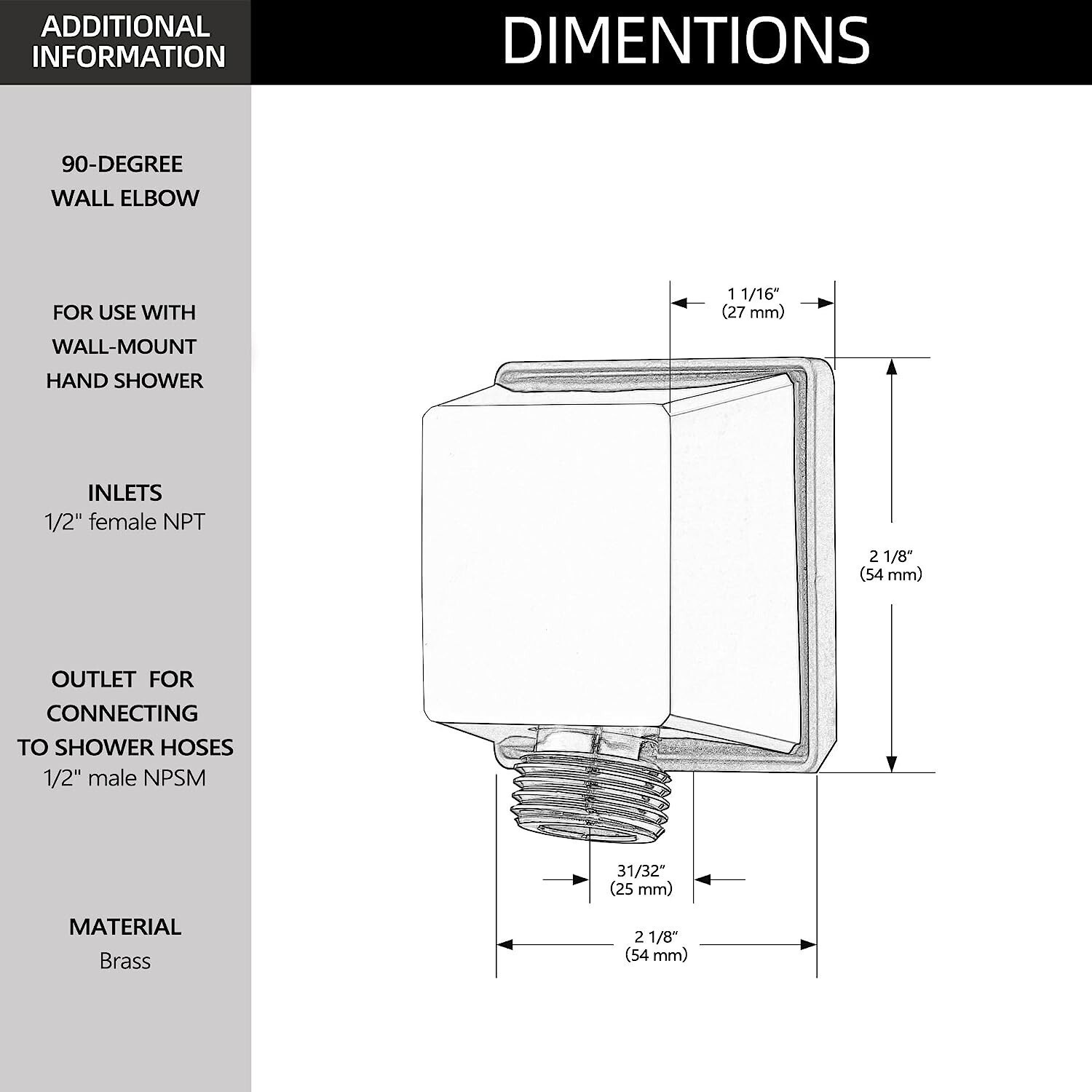 Square Wall Elbow for Hand Held Shower, Chrome