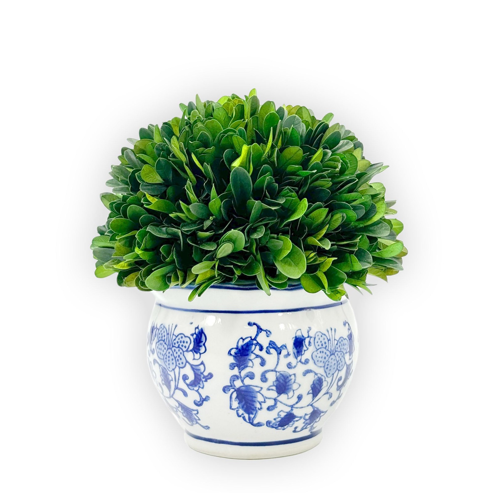 Galt International 7in Boxwood Ball Blue White Pot Planter Topiary Decor