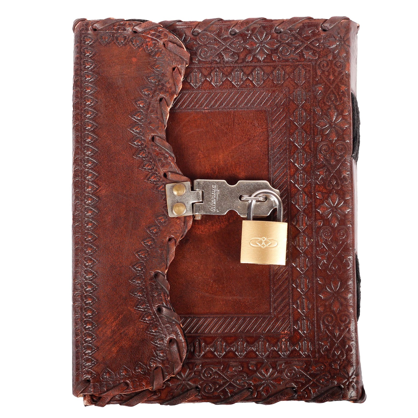 TUZECH Leather Journal with Lock, Brown Unlined Diary Notebook