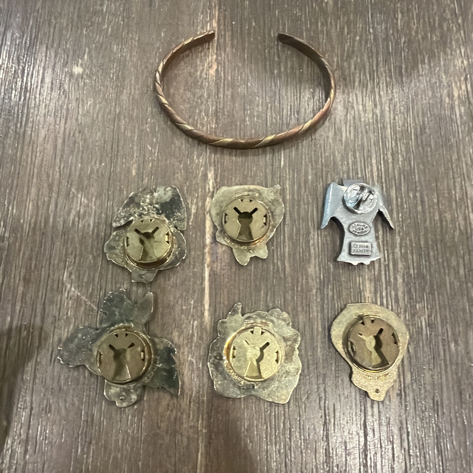 Junk Lot Looney Toon Pins Copper Bracelet Vintage Barker Pewter